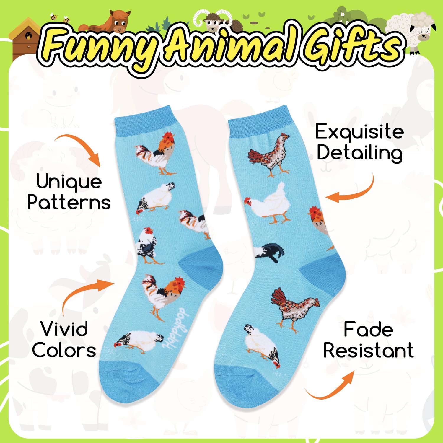 HappyPop Animal Print Novelty Socks for Women - Cute Cow, Chicken, Llama & Unicorn Designs - Fun Gift Ideas for Her - Perfect for Christmas, Birthday & Casual Wear