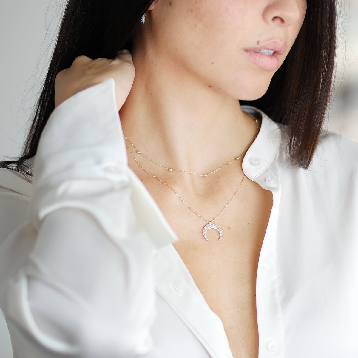14K Solid Yellow Gold Beaded Station Necklace - Elegant Layering Piece for Everyday Wear & Special Occasions