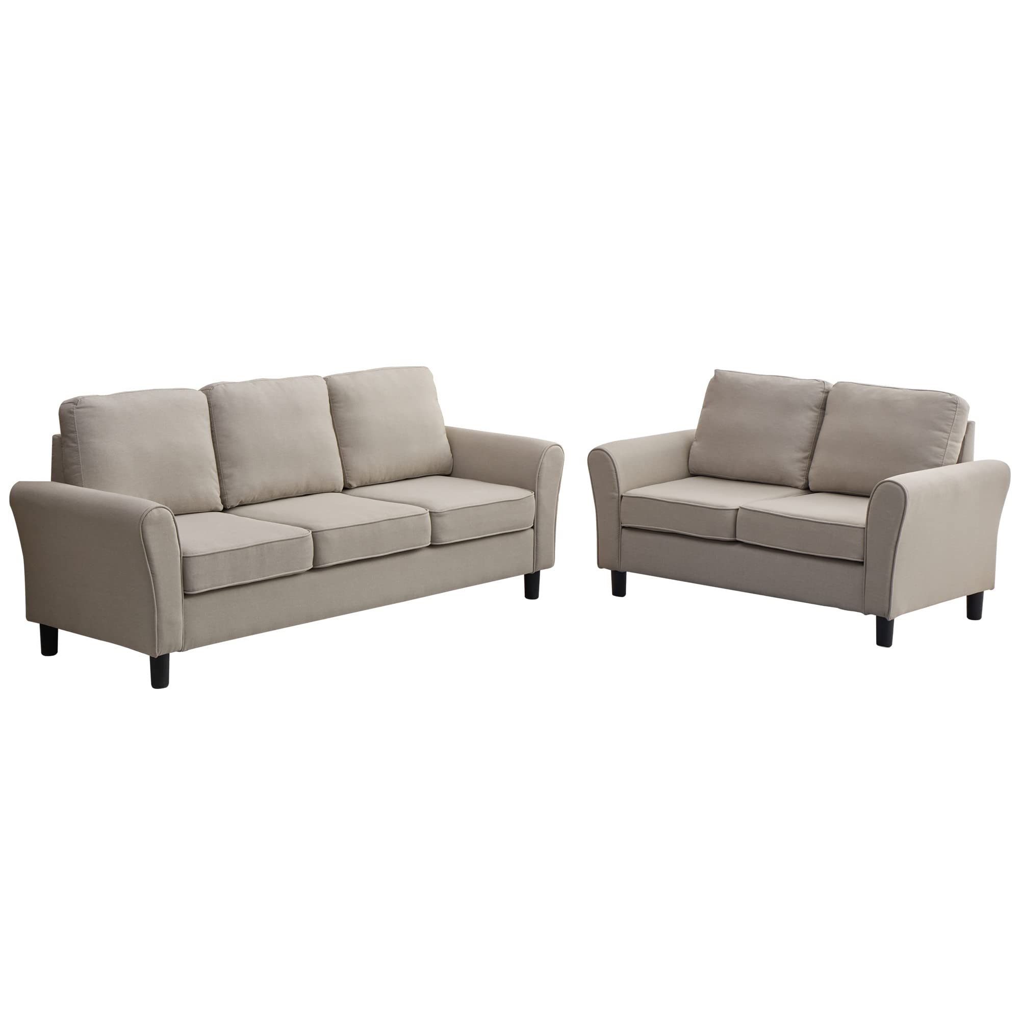 Modern Linen Sofa & Loveseat Set 2-Piece Couch Set for Living Room, Office, Bedroom - Beige | Comfortable Sectional Sofa for Small Spaces, Apartment Furniture, Home Decor