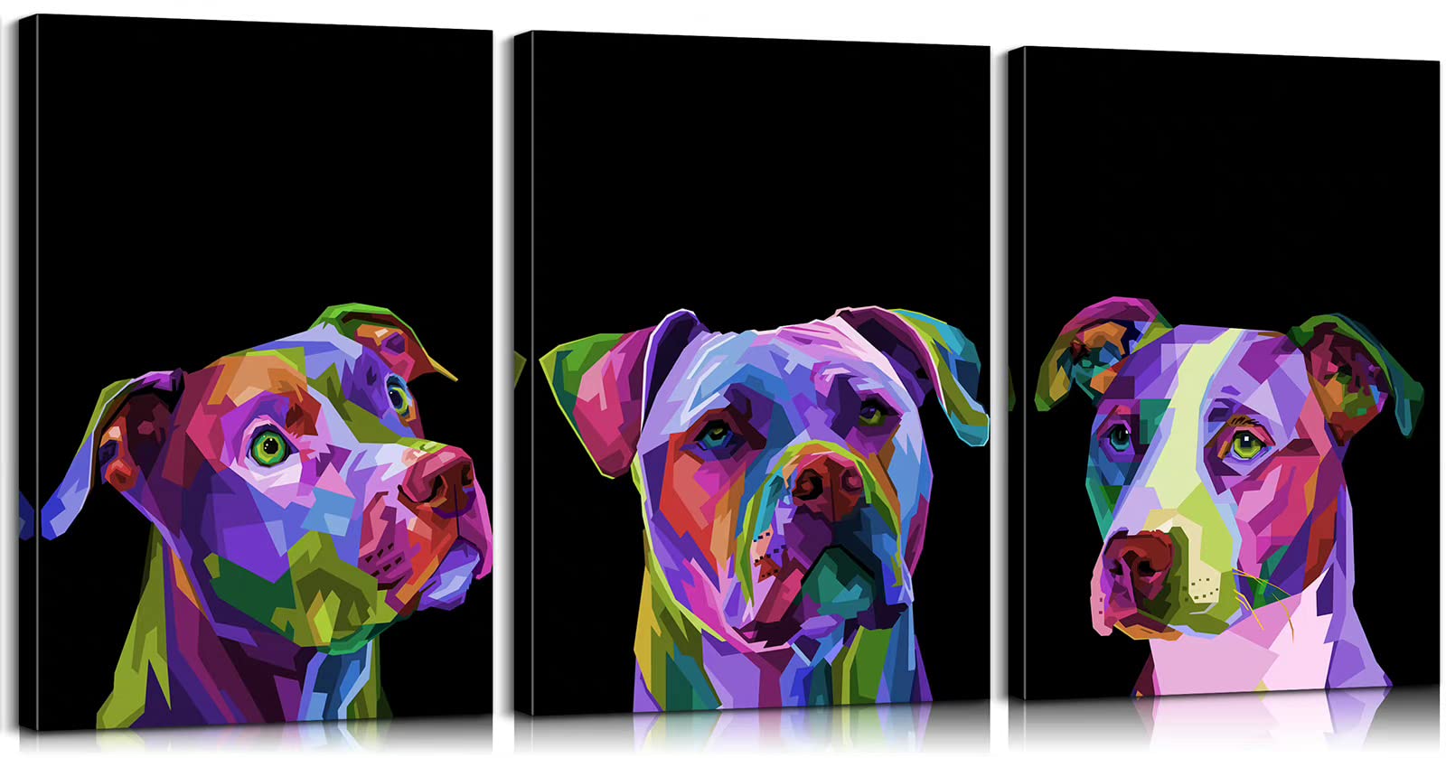 3-Piece Pitbull Dog Canvas Wall Art Set - Colorful Animal Wall Decor for Living Room, Bedroom, Office (24