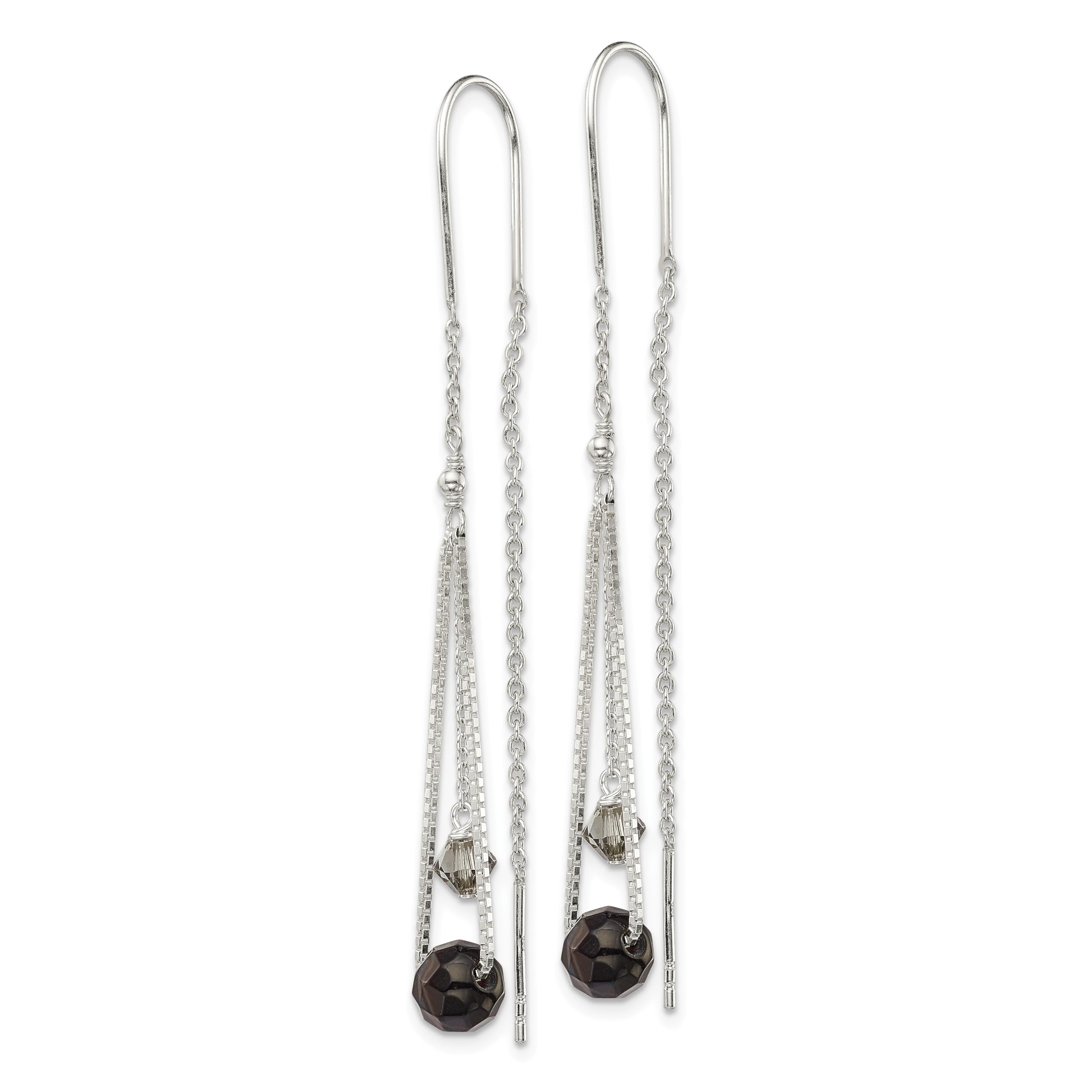 925 Silver Black Rhinestone Threader Earrings for Women Party & Evening