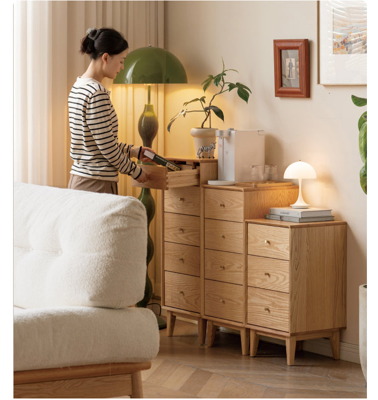 Solid Oak & Beech Wood Chest of Drawers - 5-Drawer Storage Cabinet with Multi-Functional Design for Bedroom, Living Room, and Office Organization