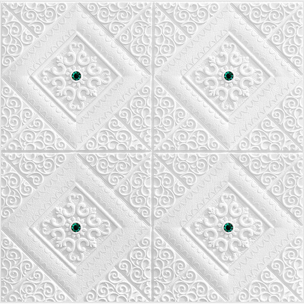 3D Brick Peel and Stick Wallpaper - 27.56x27.56 Inch Self-Adhesive PE Foam Wall Panels, Waterproof & Removable Wall Stickers for Bedroom, Living Room, Kitchen Decor - Green Rhinestone Accent - Easy DIY Home Improvement & Apartment Renovation