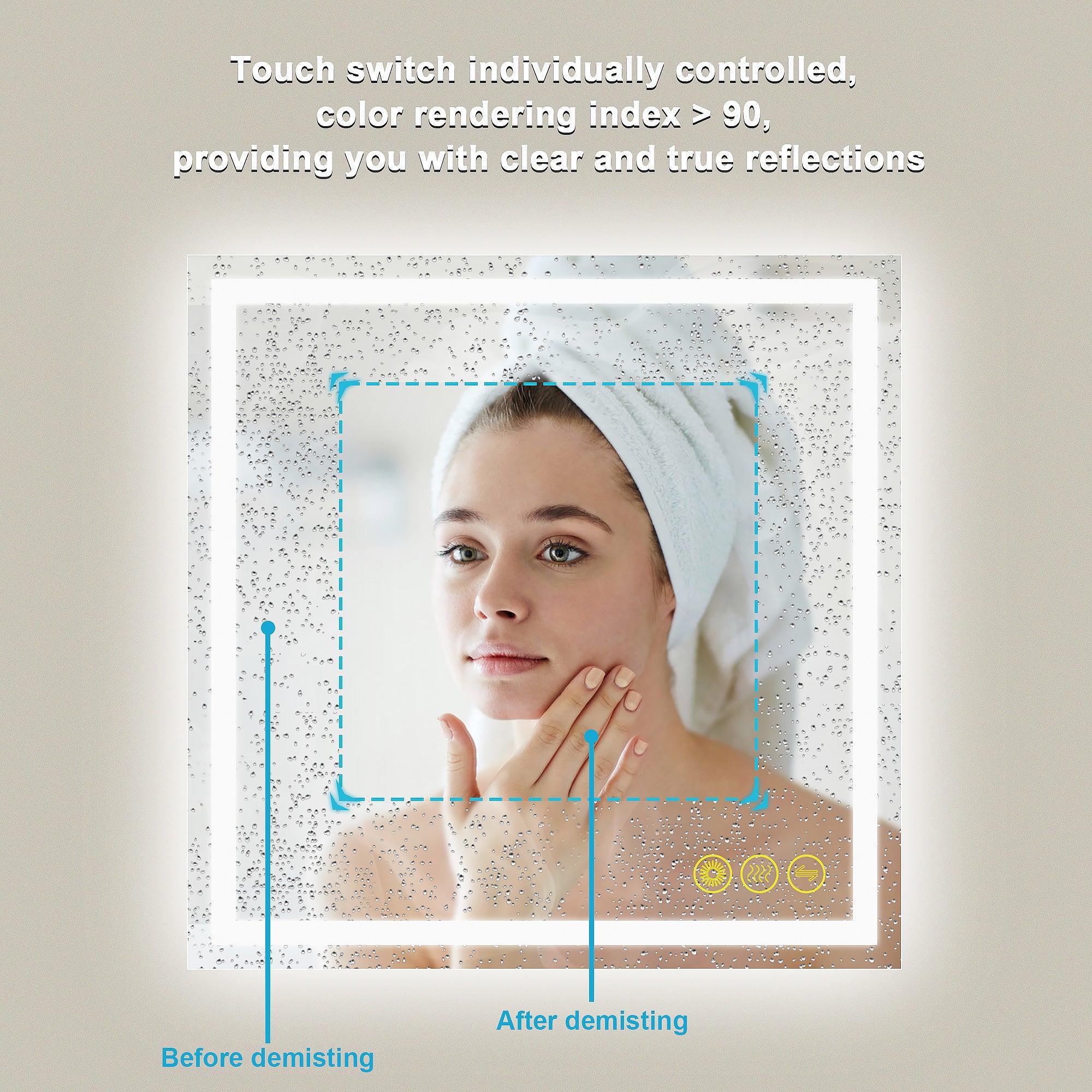 Anti-Fog LED Bathroom Mirror with Backlit Illumination - Touch Switch & Dimmable Light for Makeup Vanity, Shaving, and Home Decor