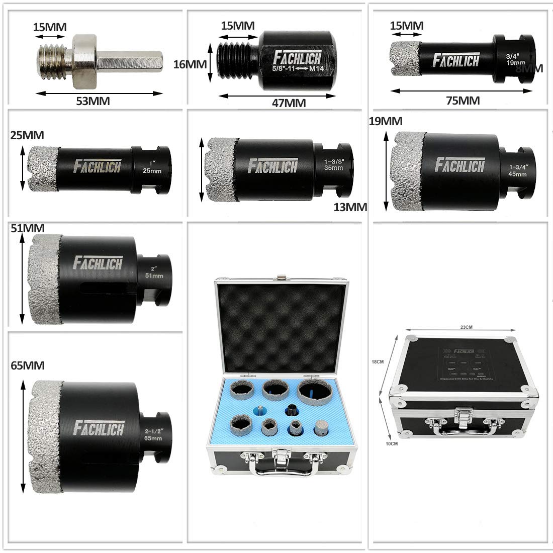 Premium Diamond Drill Bit Set for Tile & Stone - 6 Sizes (3/4