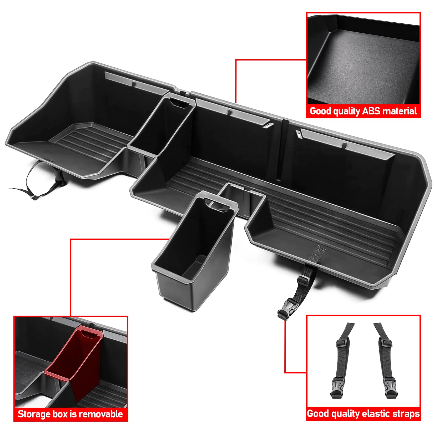 Tesla Cybertruck 2024 Rear Under Seat Storage Box - Black Hidden Organizer Bin for Second Row | Underseat Storage Accessories for Tools, Emergency Kits & Car Essentials