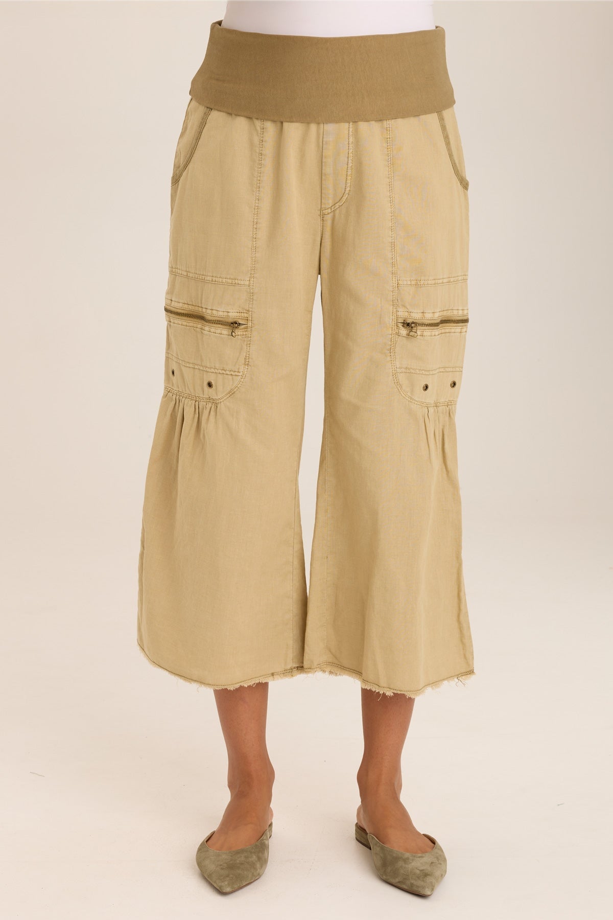 Pasqual Women's Cotton Linen Flowy Cargo Crop Pants - Lightweight Summer Casual Trousers for Travel, Beach & Streetwear Fashion