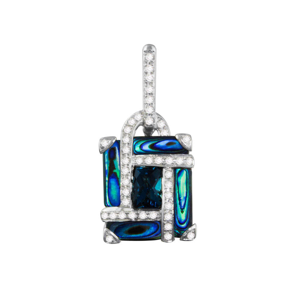14K London Blue Topaz & Abalone Shell Pendant with Diamond Accents - Elegant Jewelry Gift for Women | Perfect for Weddings, Anniversaries & Special Occasions (Chain Sold Separately)