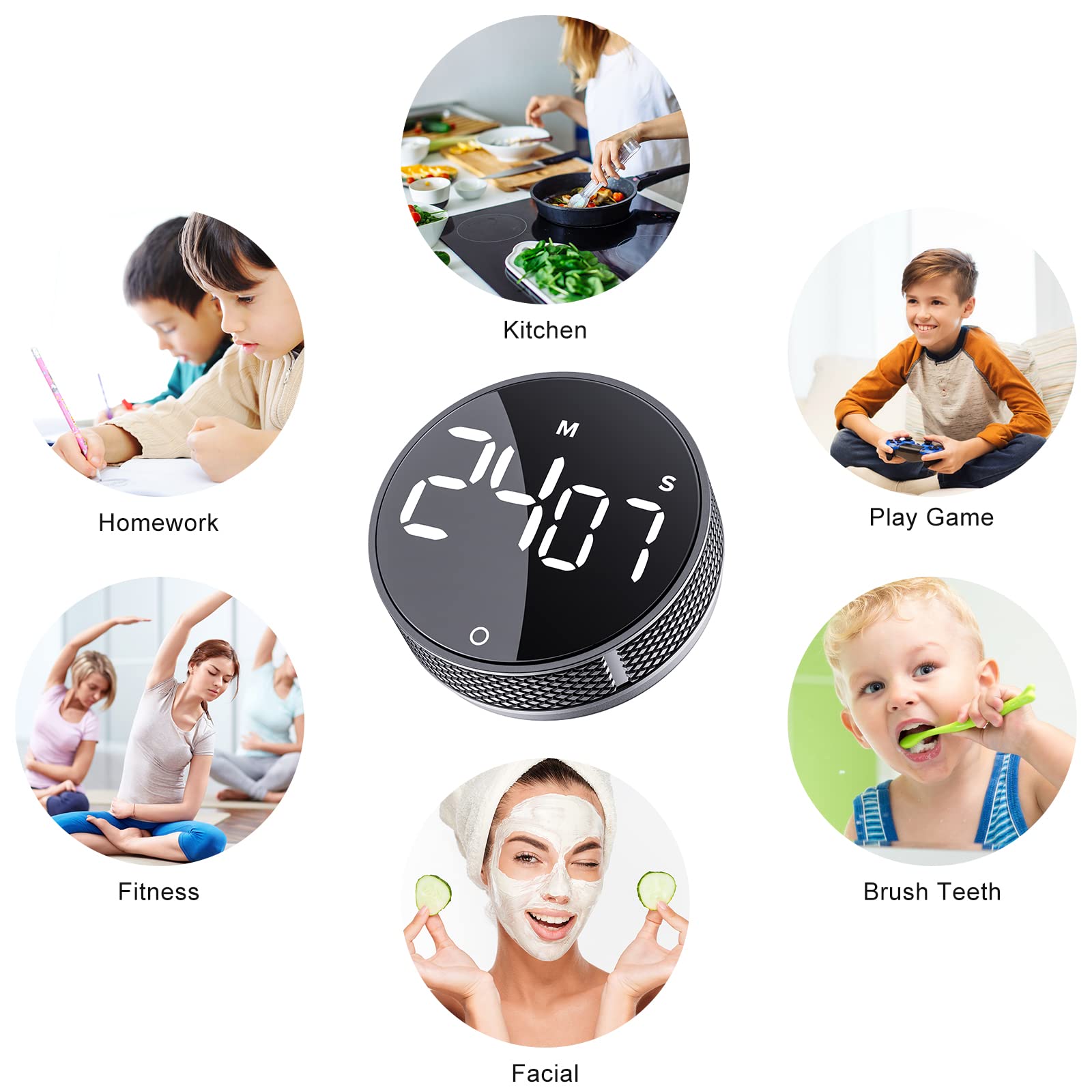 AVINIA Digital Kitchen Timer with Large LED Display - Magnetic Countdown/Countup Timer for Cooking, Baking, Fitness, Classroom & Study - Easy-to-Use Visual Timer for Kids, Seniors & Teachers (Silver) | Perfect for Meal Prep, Workout Timing & Learning Activities
