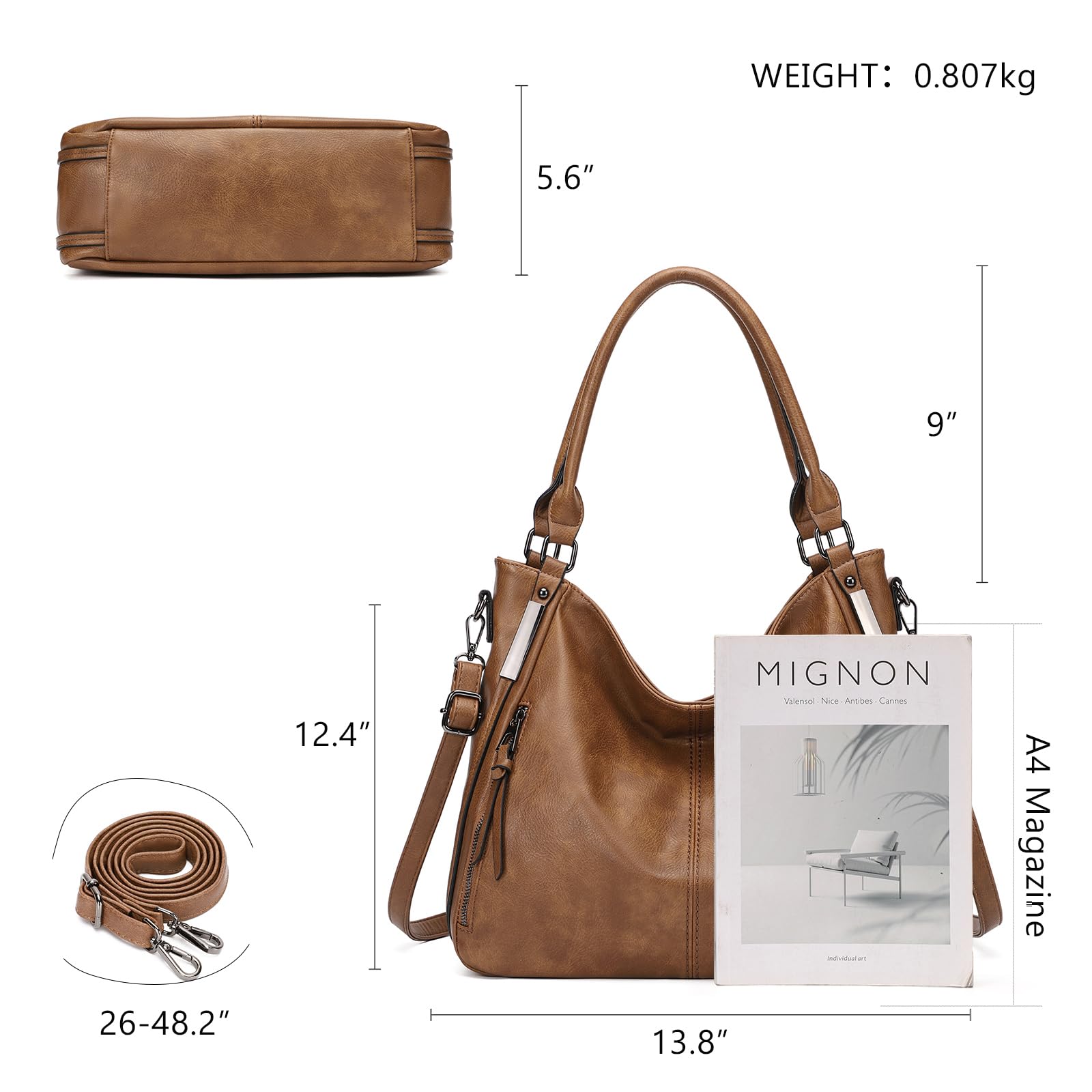Stylish Large Hobo Shoulder Bags for Women - Spacious Leather Handbag with Long Strap (Brown) | Perfect for Work, Travel & Everyday Use