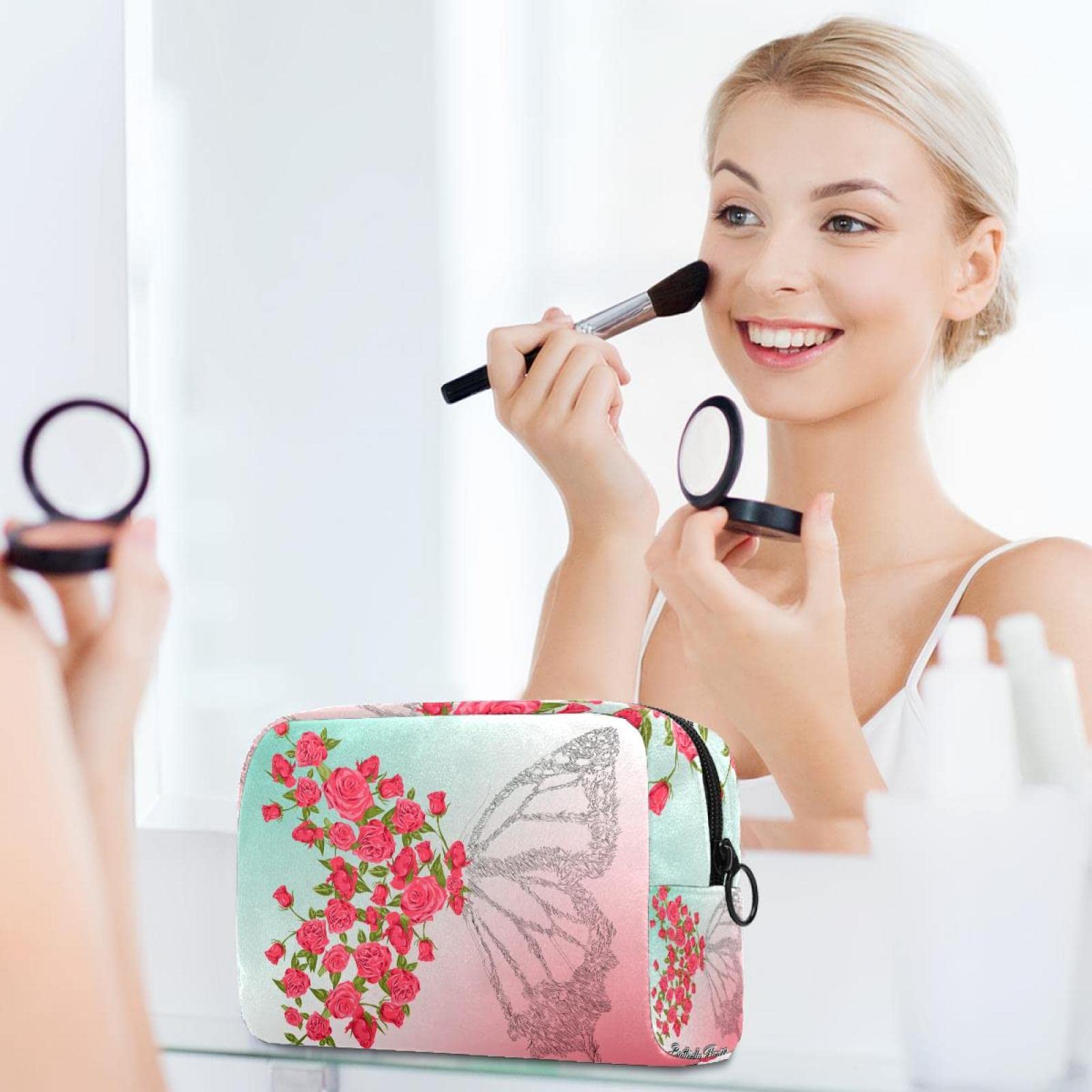 Rose Butterfly Travel Toiletry Bag - Waterproof Cosmetic Organizer with Hanging Hook, Portable Makeup Case for Women | Perfect for Vacation, Business Trips & Gym Essentials