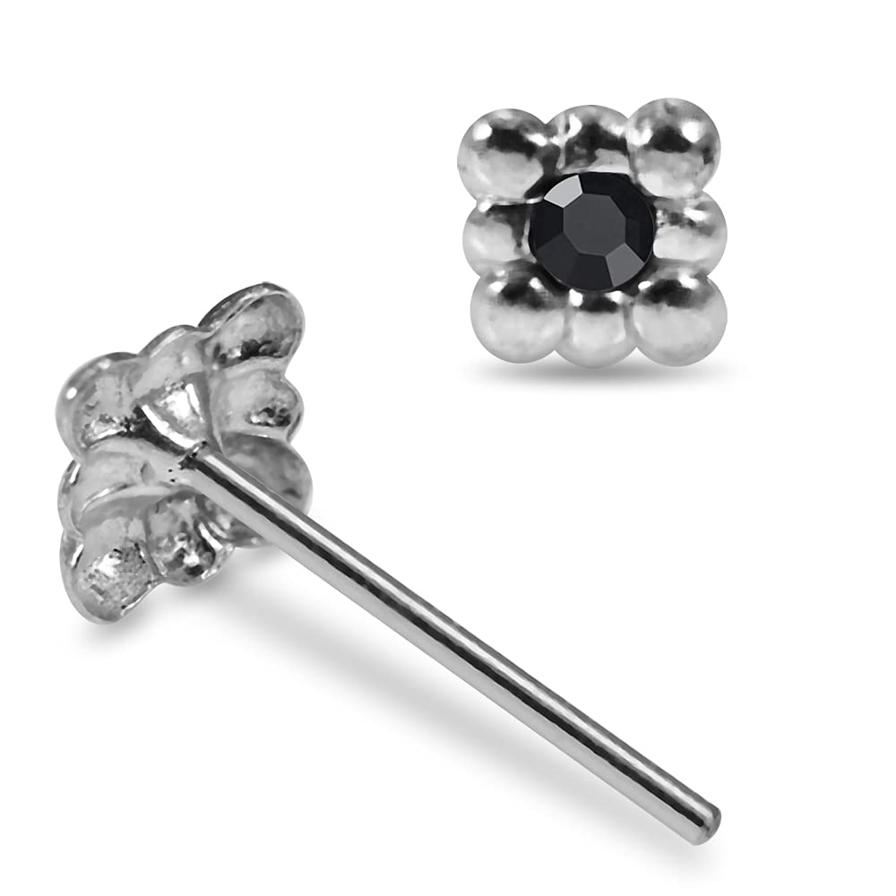 Sterling Silver Straight Nose Pin with Jeweled Tub - Elegant Body Jewelry for Piercings, Perfect for Parties, Weddings & Everyday Wear