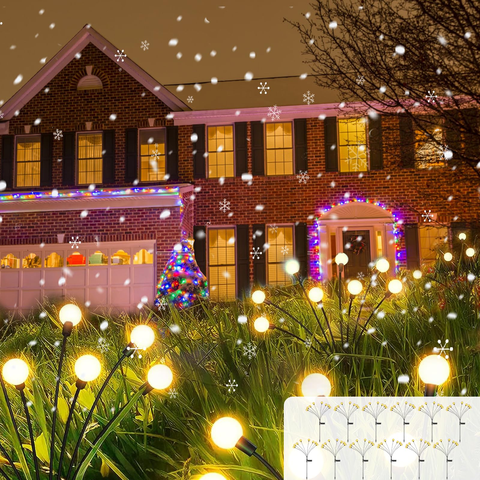 8LED Solar Garden Lights - Upgraded Wind Swaying Solar Firefly Lights, Outdoor Waterproof Landscape Decoration for Yard, Pathway & Parties (12 Pack, Warm White) - Perfect for Backyard, Garden Walkways & Evening Outdoor Gatherings