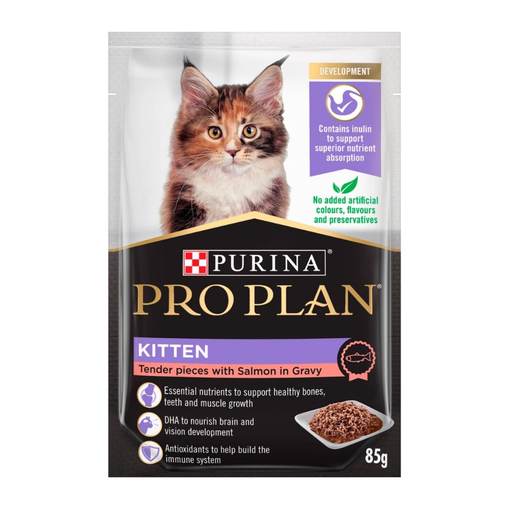 Purina PRO PLAN High Protein Wet Cat Food Pouches - Grain Free, 85g (3 oz) - Tuna & Salmon Recipe - Supports Immune Health & Digestion - Perfect for Adult Cats, Picky Eaters & Hydration Boost