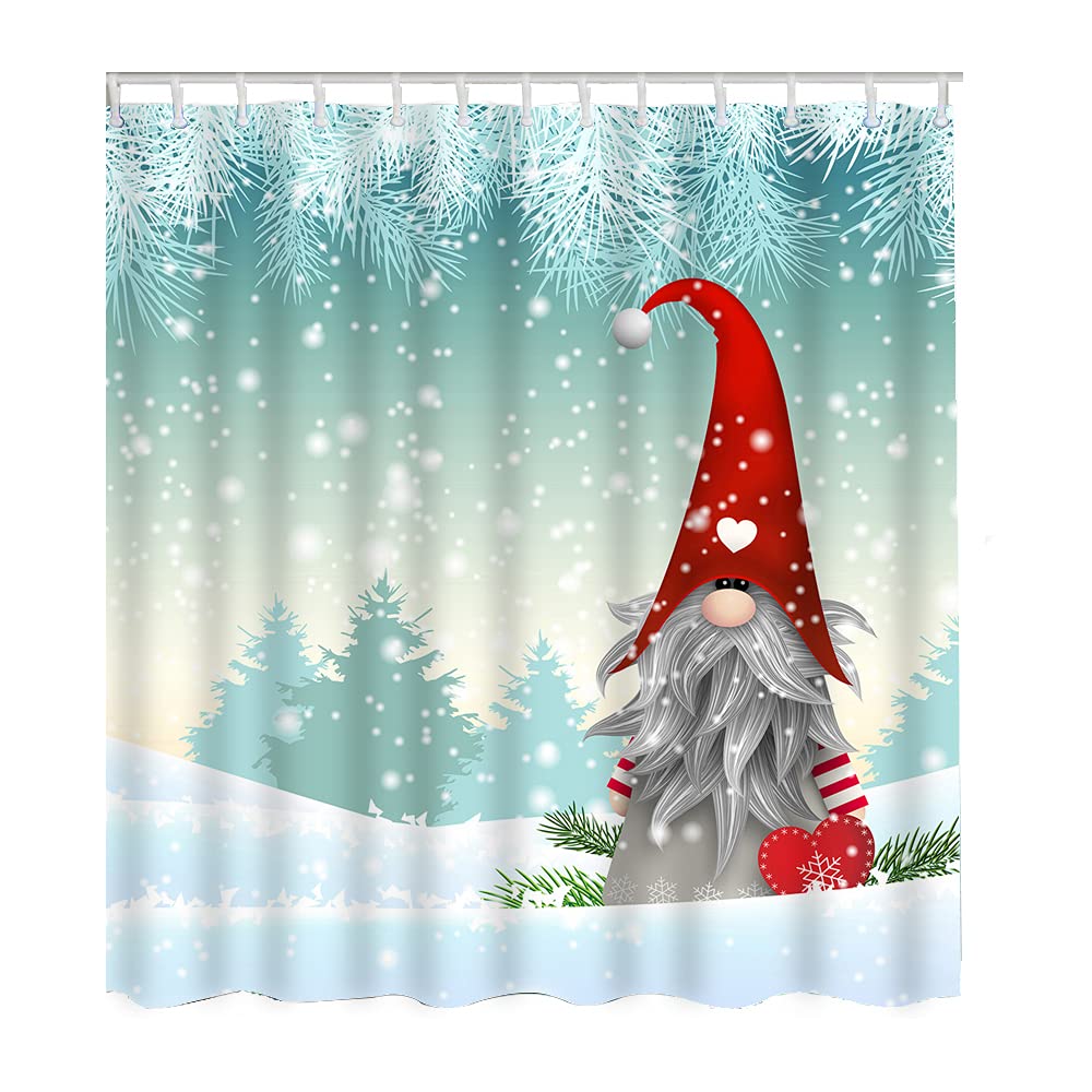 WONDERTIFY Scandinavian Christmas Gnome Tomte Shower Curtain - Waterproof Winter Landscape Holiday Bathroom Decor with Cute Elf Nisser Design - 72x84 Inch for Festive Home & Bathroom Decorations - Perfect for Christmas, Winter Holidays and Nordic-Themed Bathrooms