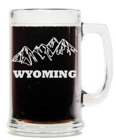 Wyoming Mountains 15oz Beer Mug with Handle - Durable Glass Beer Stein for Home Bar, Camping & Outdoor Parties - Perfect for Iced Beer, Cocktails & Root Beer Floats