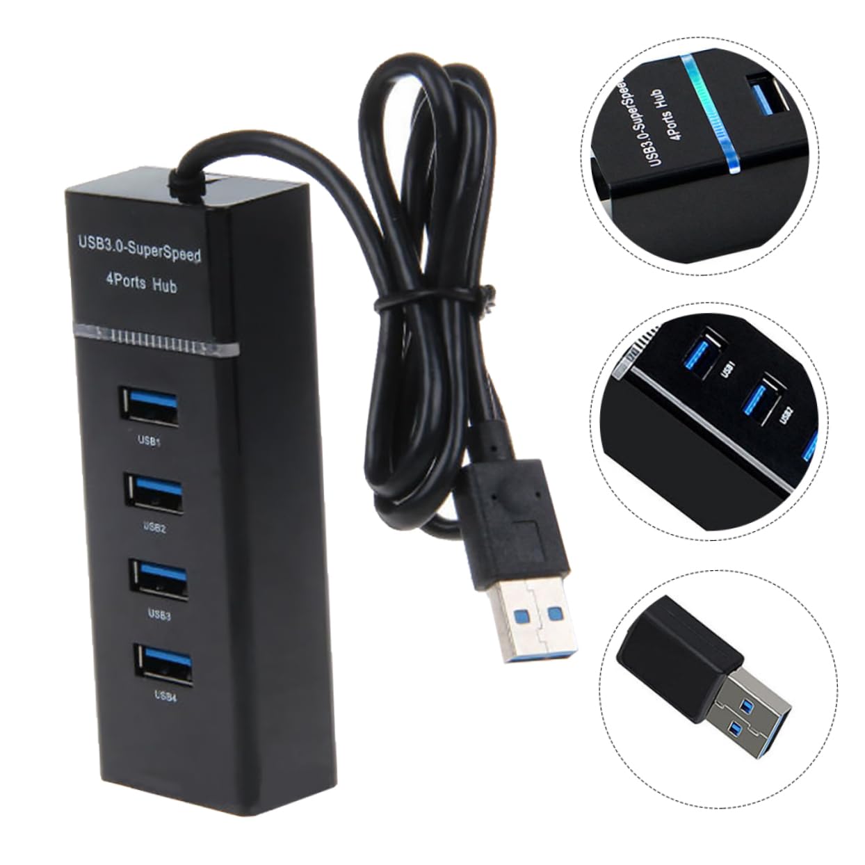 KONTONTY USB 3.0 Hub 4-Port Adapter with Fast Data Transfer and Charging - Perfect for Laptop, PC, Mac, Gaming & Home Office Setup