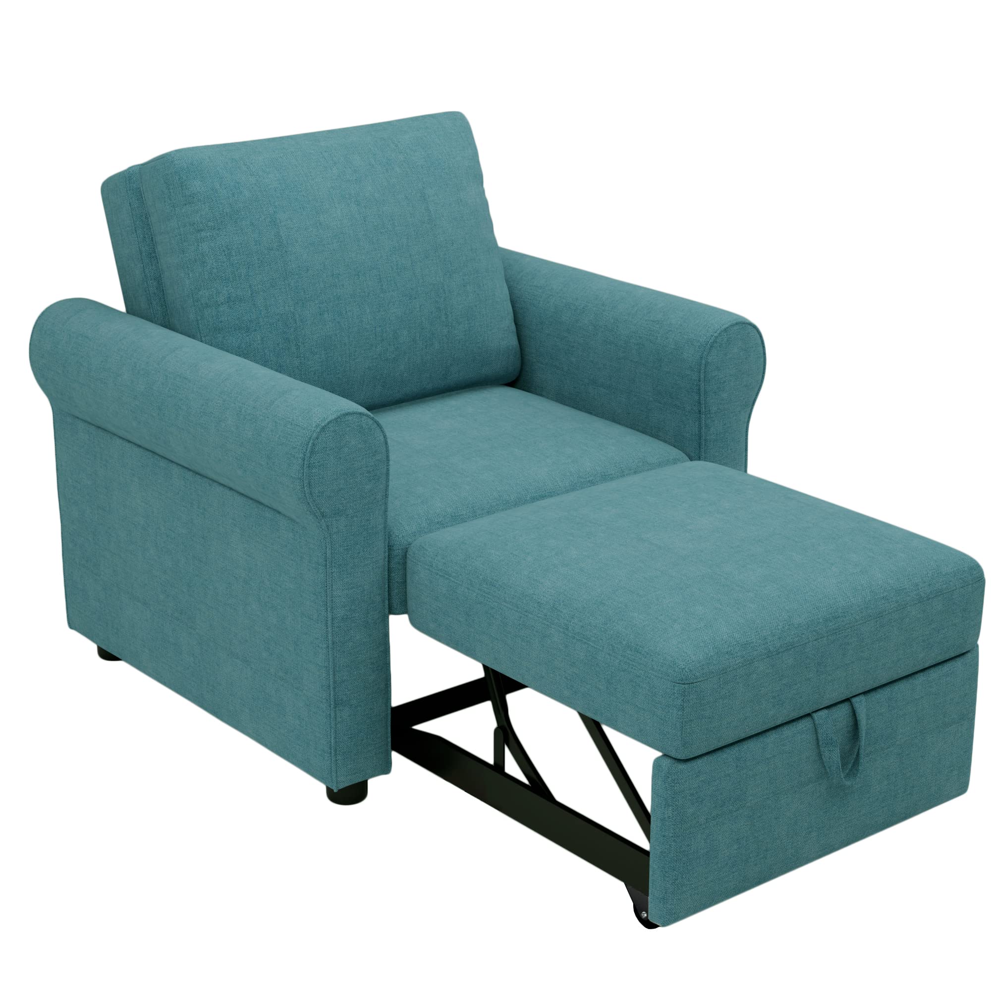 Polibi 3-in-1 Convertible Sofa Bed Chair - Adjustable Backrest Sleeper for Living Room & Bedroom - Modern Teal Futon for Small Spaces, Guest Room & Studio Apartments