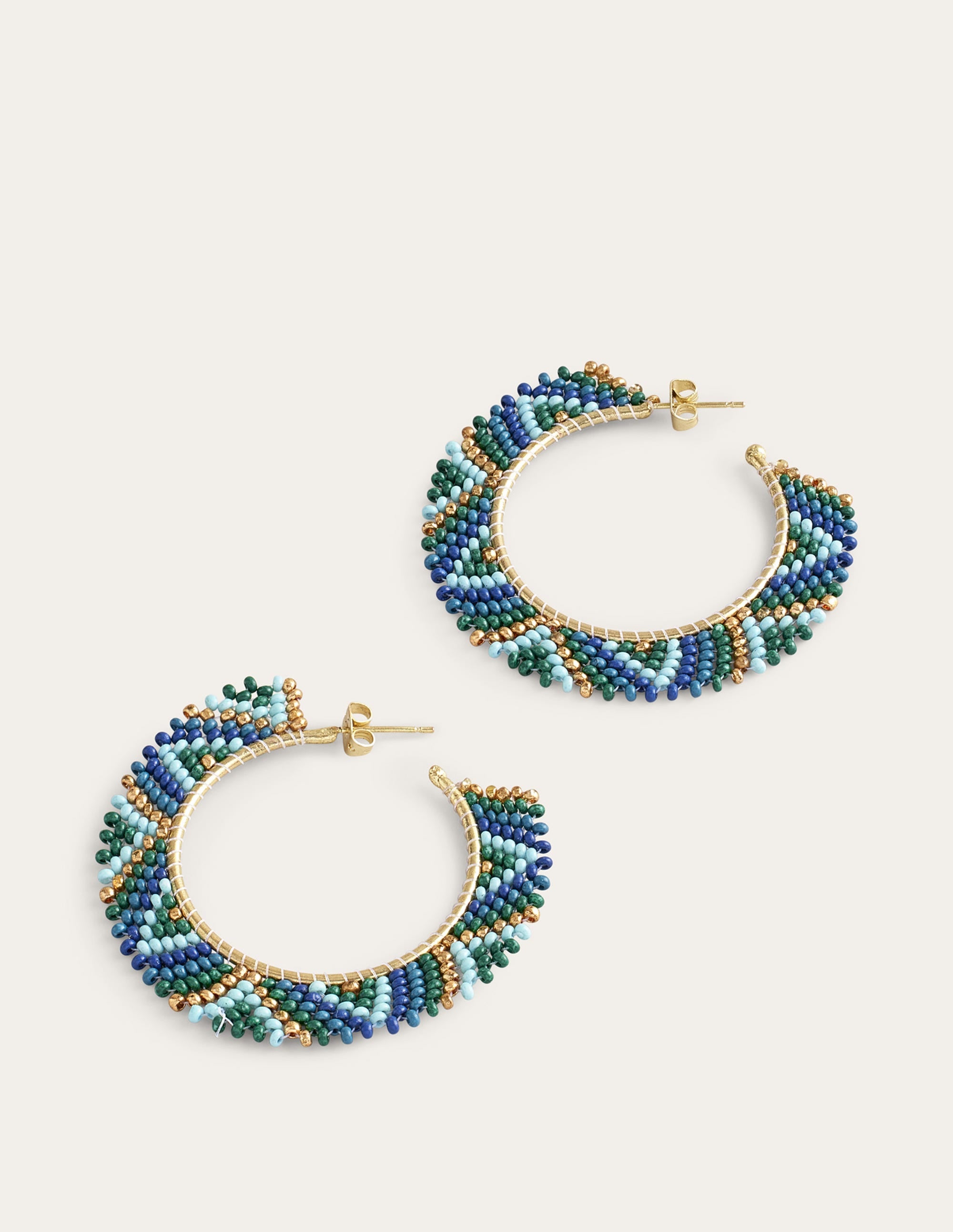 Boho Beaded Metal Hoop Earrings - Blue Multi-Colored Handmade Jewelry for Women | Perfect for Festivals, Parties & Everyday Wear