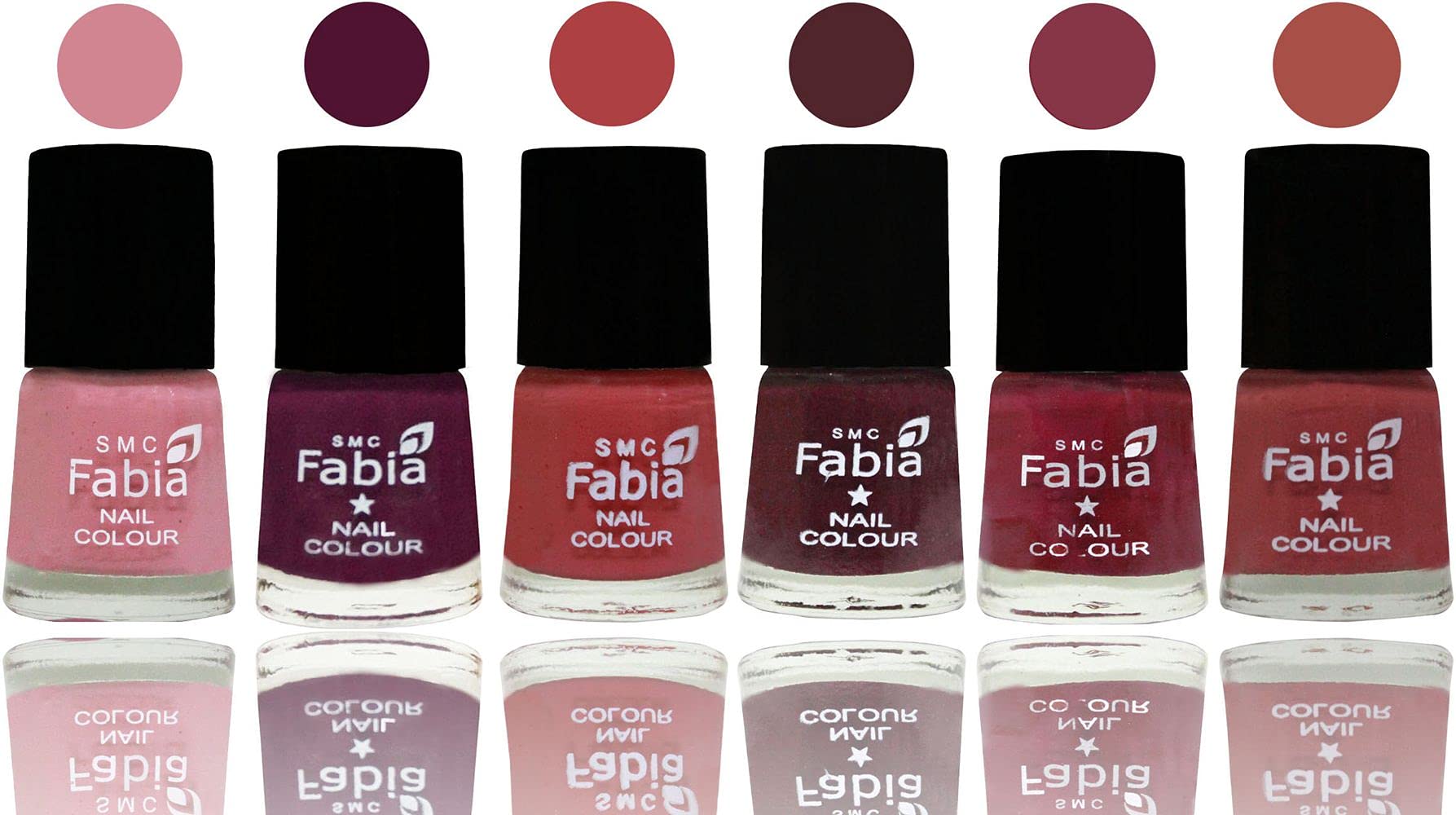 SMC Fabia Shine Bright Glossy Nail Polish Set - 6 Vibrant Colors (03055) for Manicure, Pedicure & Nail Art - Perfect for Parties, Weddings & Everyday Wear