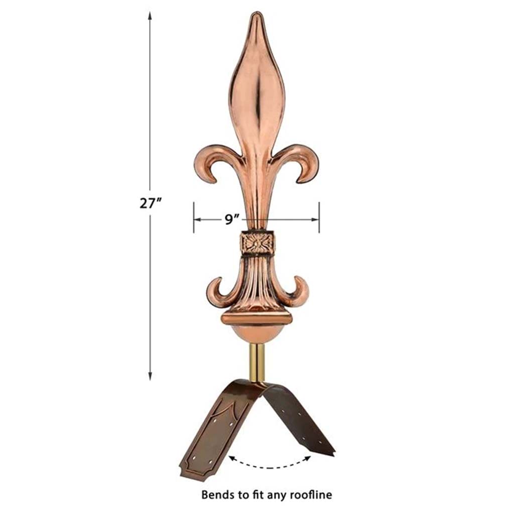 Good Directions Fleur De Lis Pure Copper Finial with Decorative Copper Roof Mount - Elegant Outdoor Decor for Garden, Patio & House Exterior