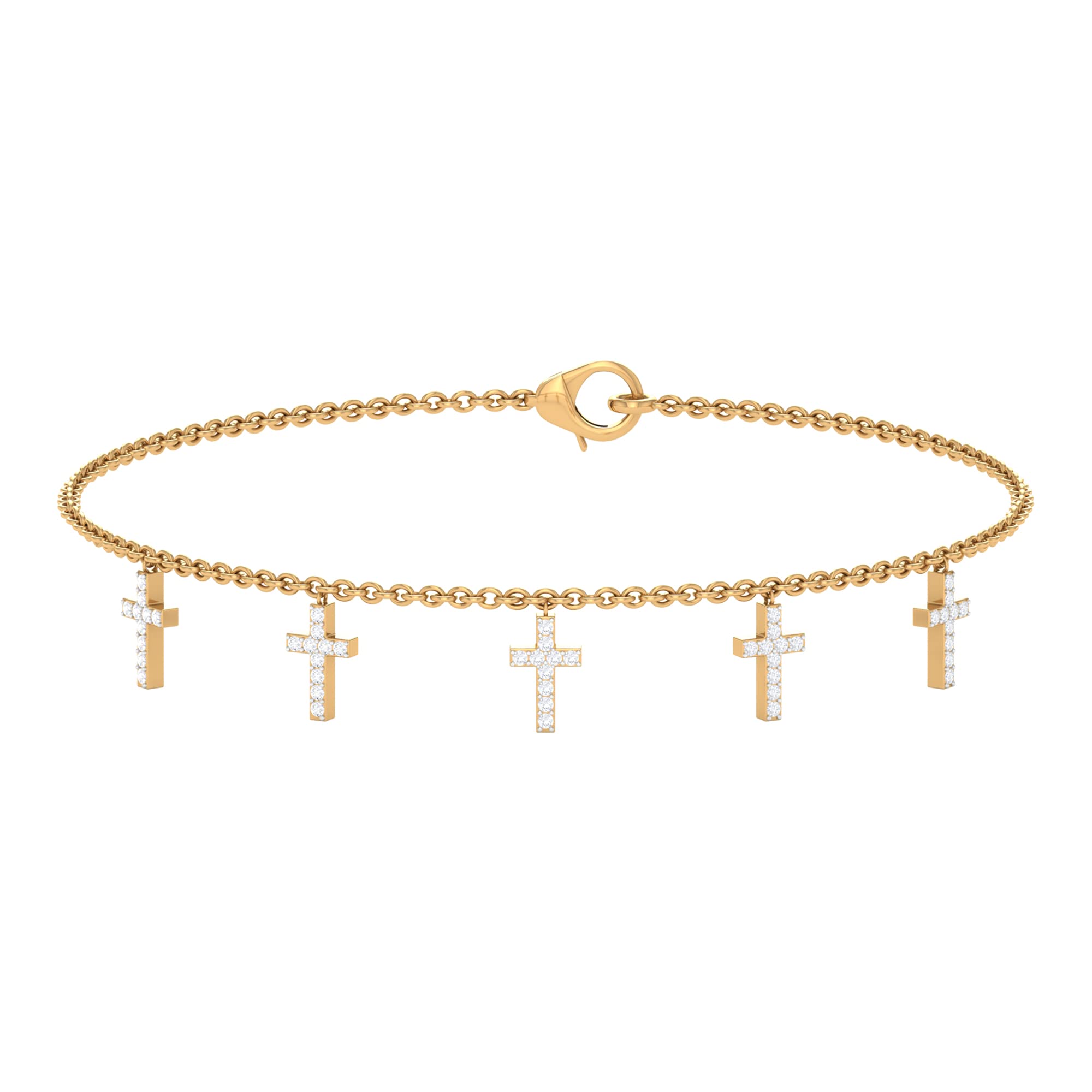 1/4 CT Diamond Cross Charm Bracelet for Women - 14K Solid Gold Dainty Chain Bracelet - Elegant Holy Cross Jewelry for Everyday Wear & Special Occasions