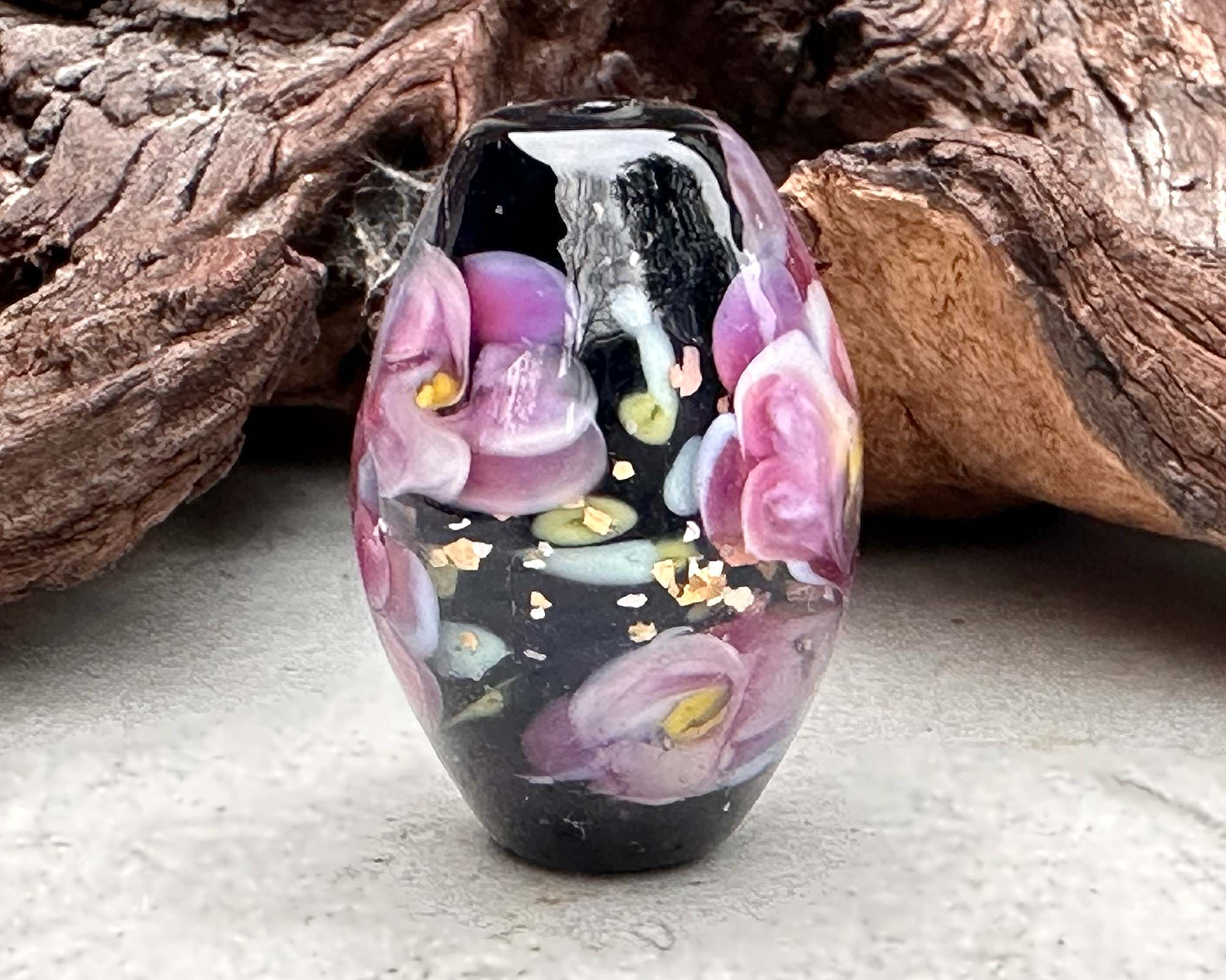 Elegant Pink Floral Lampwork Glass Focal Bead for Jewelry Making - DIY Necklace, Bracelet, Earrings Design - Perfect for Handmade Gifts and Craft Projects