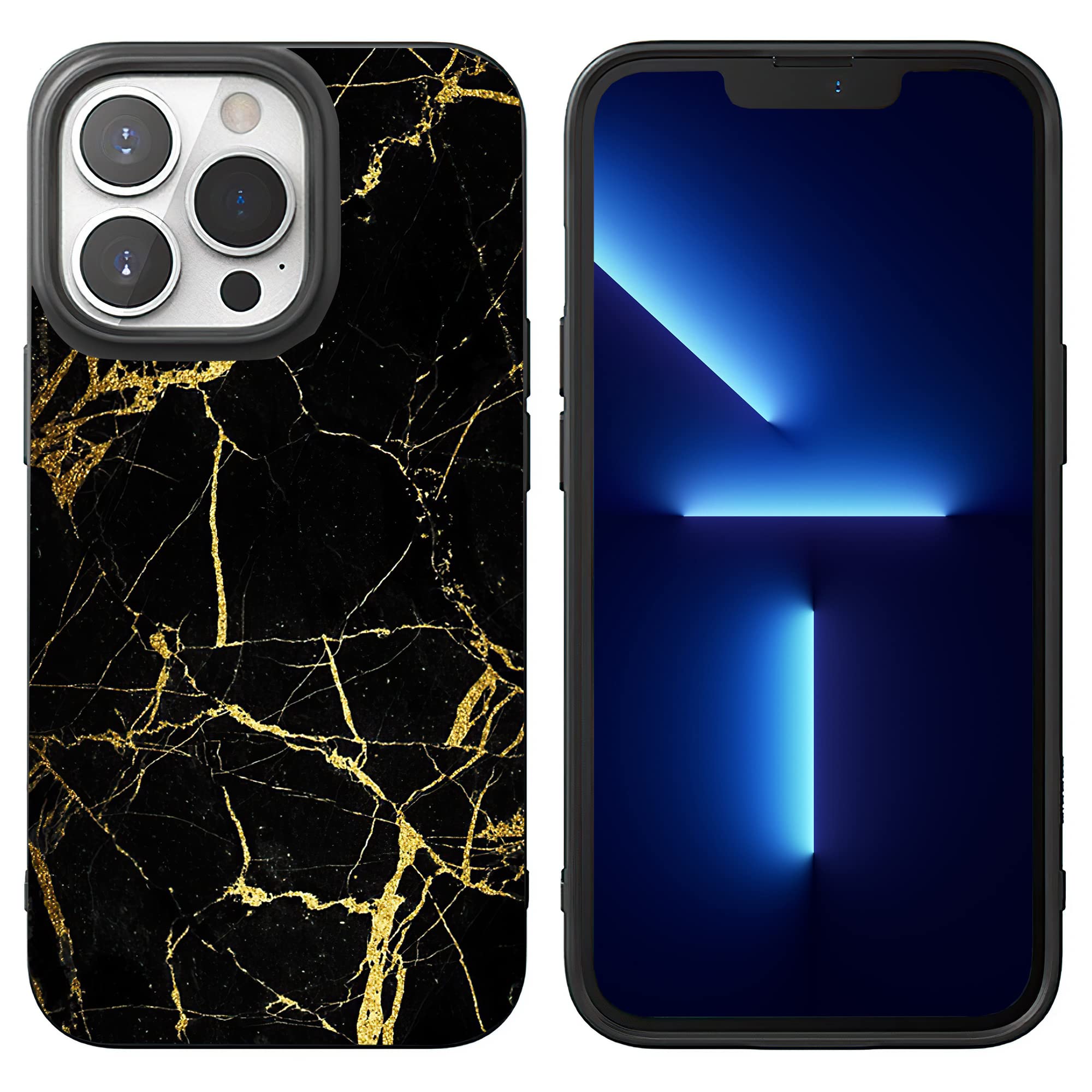 Shockproof Liquid Silicone Case for iPhone 13 Pro Max 6.7 inch - Soft Gel Rubber Protective Cover with Black Gold Marble Design | Durable Full-Body Protection for Everyday Use, Travel & Outdoor Activities