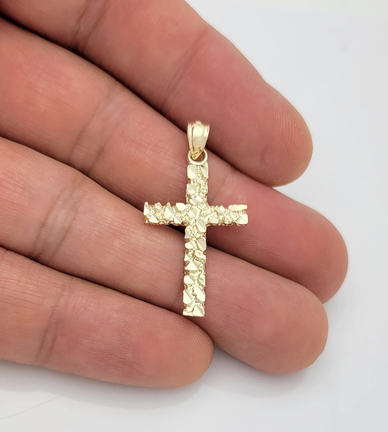 10K Yellow Gold Nugget Cross Pendant for Men & Women - Religious Jewelry Gift for Baptism, First Communion & Everyday Wear - Durable & Hypoallergenic Gold Plated Cross Necklace
