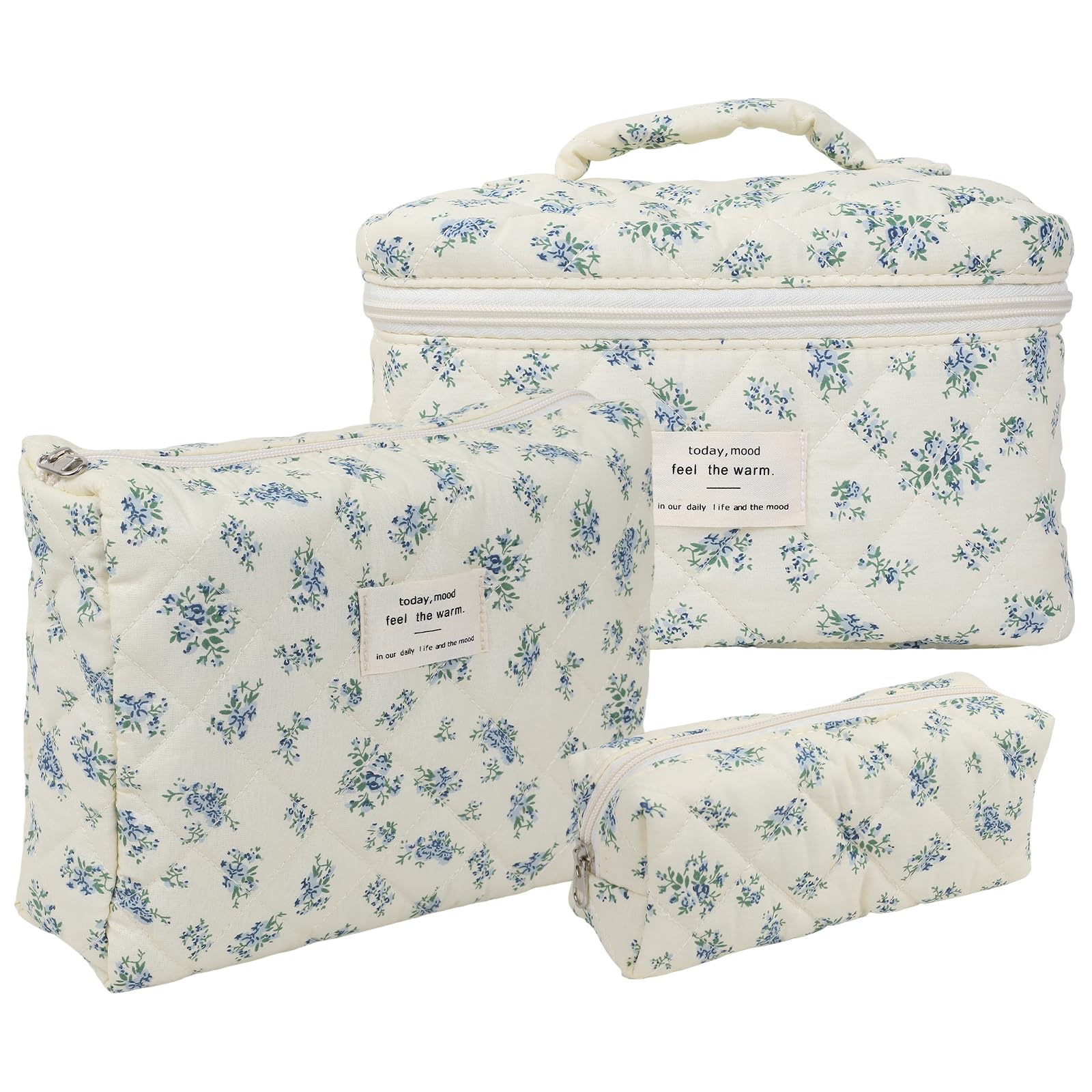 Quilted Makeup Bag for Women, Floral Cosmetic Travel Organizer - Perfect for Toiletries & Travel