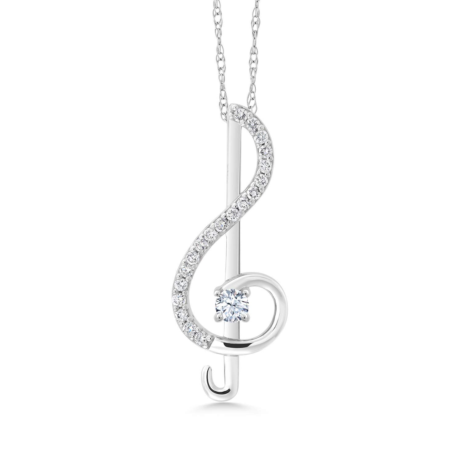 10K Gold 3MM Round Gemstone & Lab-Grown Diamond Treble Clef Pendant Necklace - Birthstone Music Note Jewelry Gift for Women | Perfect for Birthdays, Anniversaries & Music Lovers