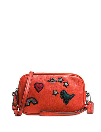Coach Crossbody Clutch in Premium Grain Leather with Souvenir Embroidery - Perfect for Travel, Date Nights & Special Occasions