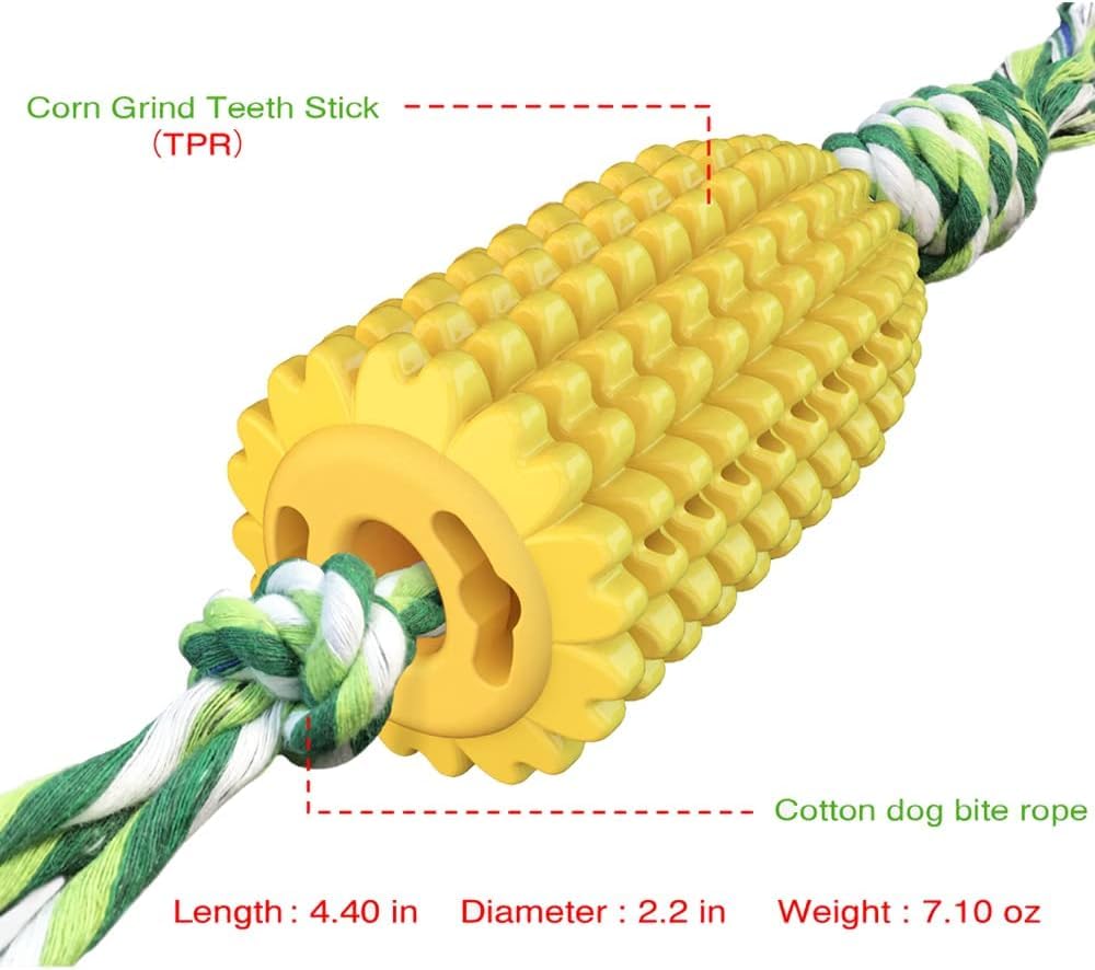 Durable Dog Chew Toys for Aggressive Chewers - Interactive Corn Shaped Puppy Toys with Squeaker & Non-Squeak Options, Teeth Cleaning Toothbrush Design - Best for Medium & Large Dogs - Perfect for Boredom Relief, Dental Health & Playtime Fun