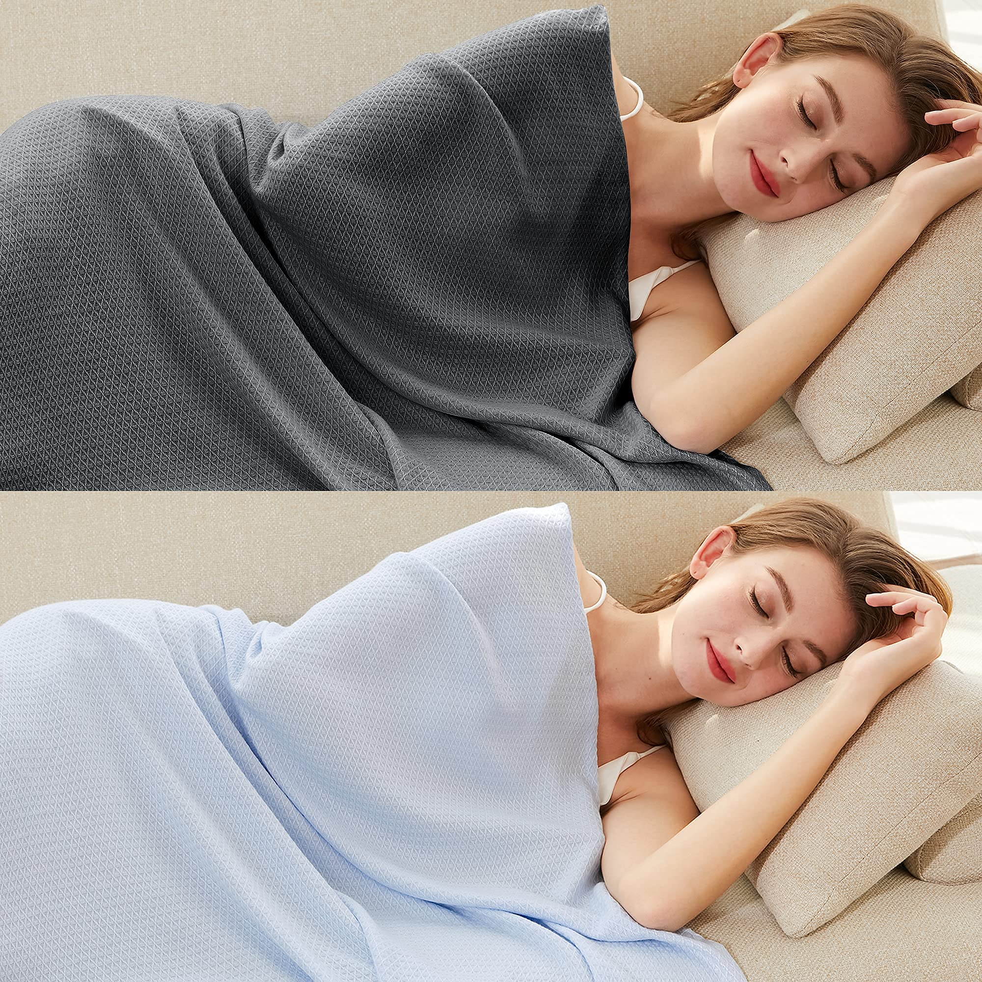 Cooling Bamboo Blanket for Hot Sleepers - 100% Breathable Summer Blanket (79×91 inches) Lightweight Cold Blanket for Night Sweats & Better Sleep - 2 Pack Dark Gray & Blue - Perfect for Bedroom, Guest Room, and Travel