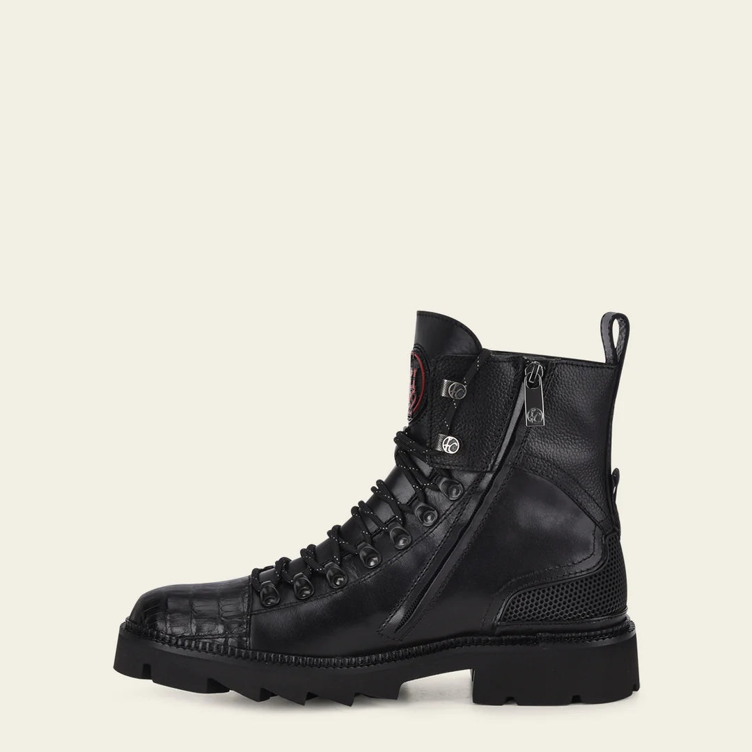 Franco Cuadra Men's Black Casual Alligator Leather Zip Ankle Boots - Stylish & Comfortable for Everyday Wear, Office, and Outdoor Activities