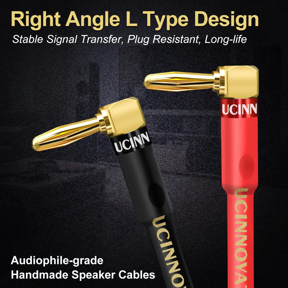 Premium VVFLED HiFi Speaker Cable with Banana Plugs - 2x 3m 13AWG Oxygen-Free Copper Wire, Gold-Plated Right Angle Connectors for Audiophile Sound Systems | Perfect for Home Theater, Stereo Amplifiers & Professional Audio Setups