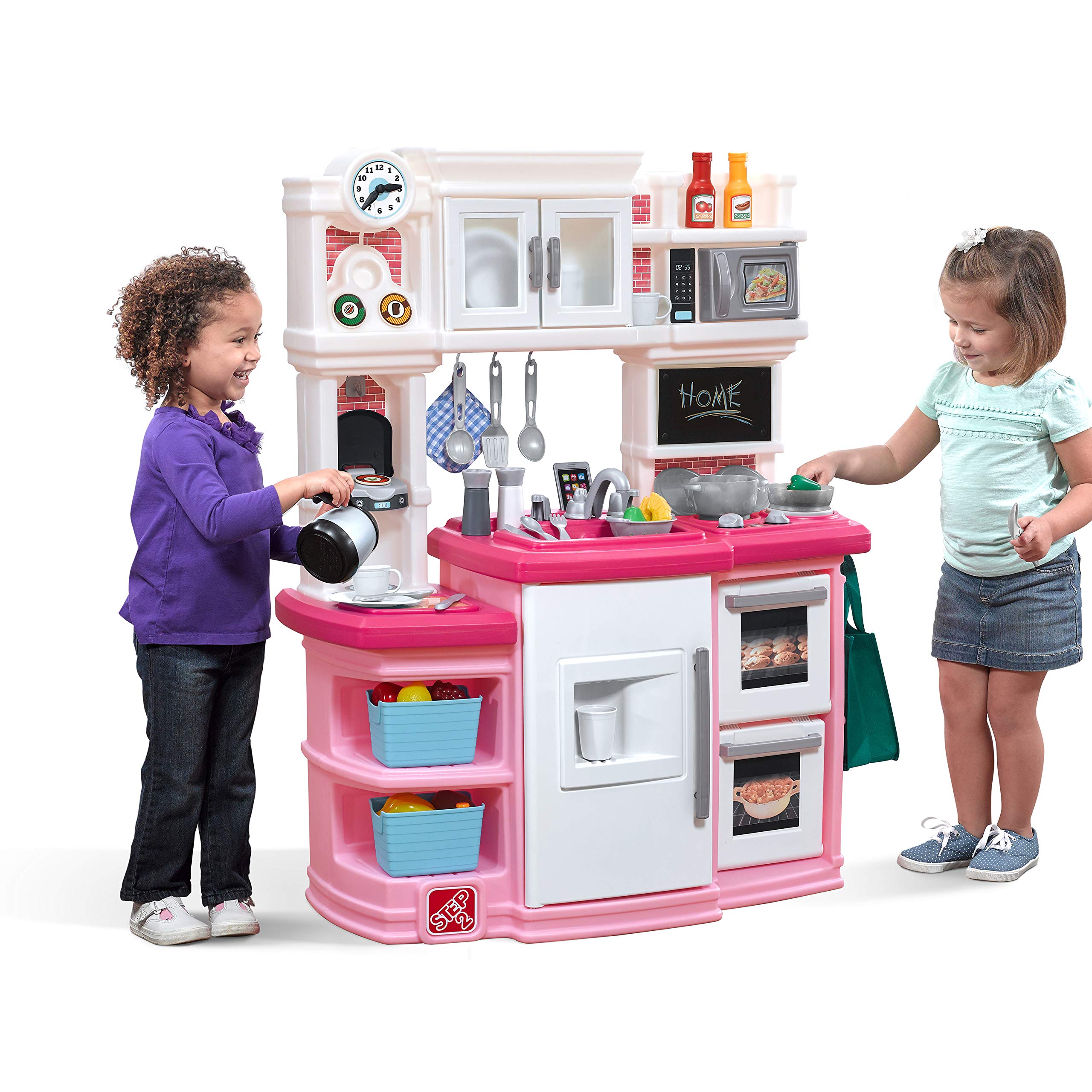 Step2 Great Gourmet Kids Kitchen Playset - Durable Plastic Indoor/Outdoor Play Kitchen with Lights & Sounds, 33-Piece Toy Accessories for Toddlers Ages 3+ (Pink) | Pretend Play, Birthday Gift, Daycare & Preschool Learning Toy