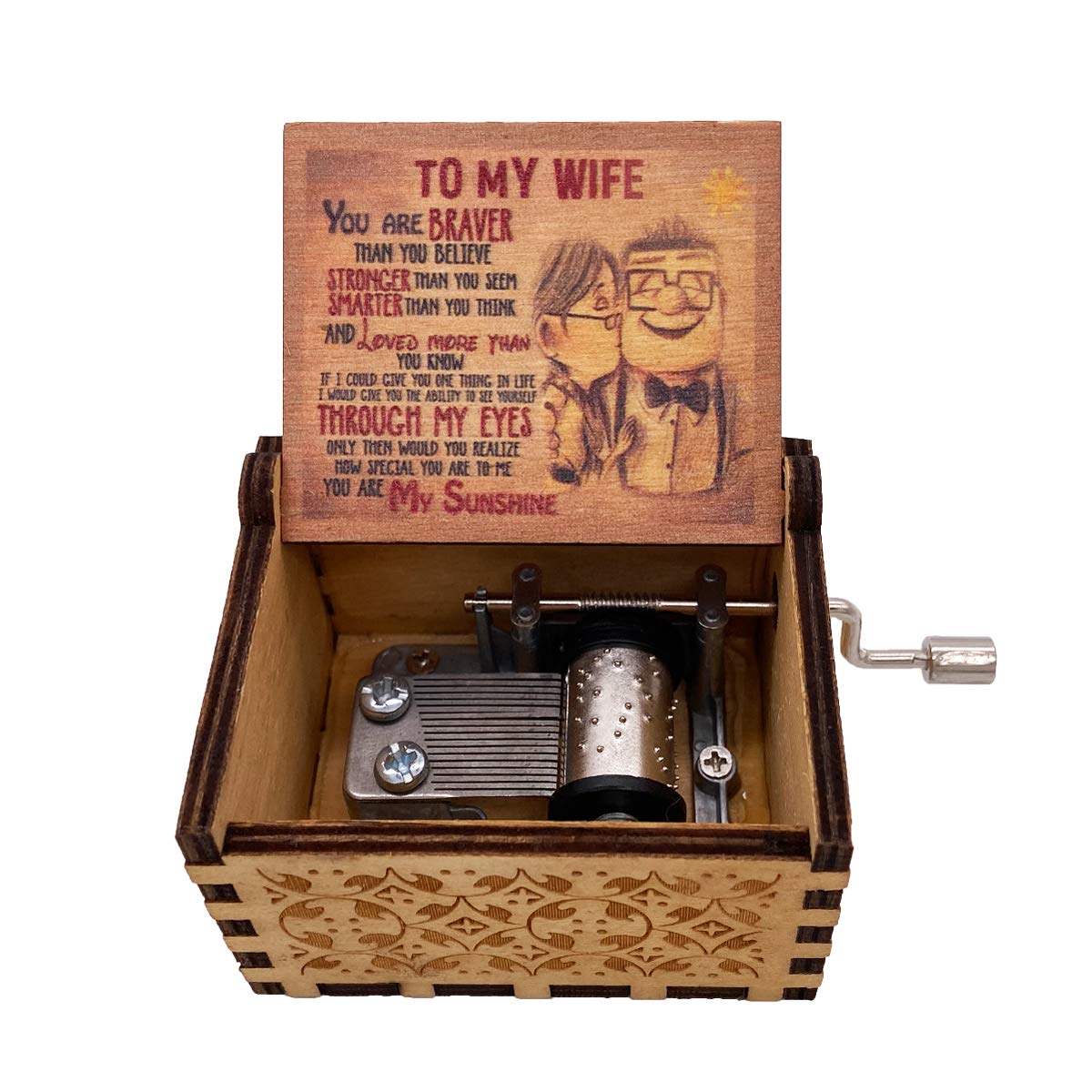 Hand Crank Music Box - Painted Cover Mini Musical Gift Box Plays 'You're My Sunshine' - Perfect Anniversary, Wedding & Romantic Gifts for Wife, Couples & Families