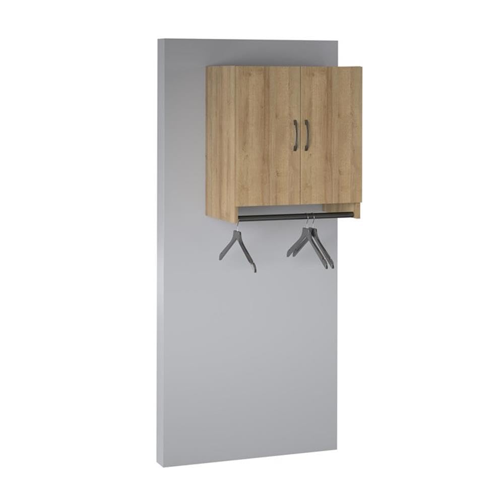 Pemberly Row 2-Door Wall Cabinet with Hanging Rod - Natural Finish for Bedroom Storage