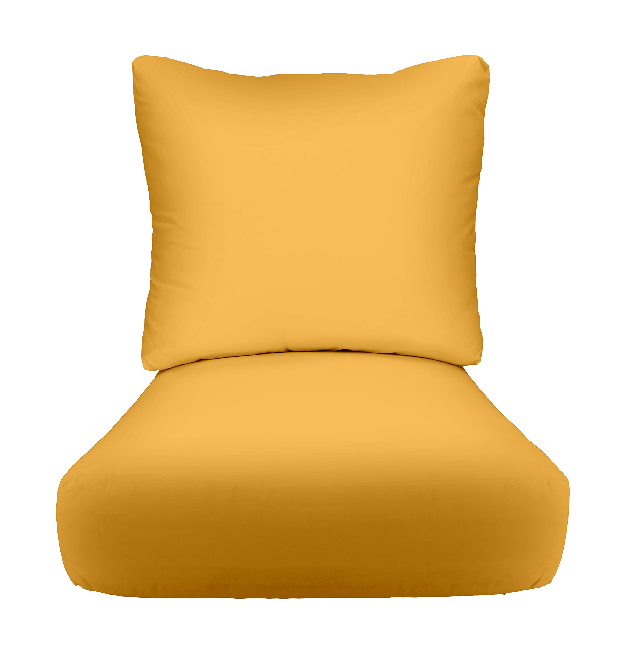 Sunbrella Deep Seating Cushion with Pillow Back - 24” x 27” Waterproof & Fade-Resistant Outdoor Chair Cushion Set for Patio Furniture in Buttercup Yellow - Perfect for Garden, Poolside & Deck Relaxation