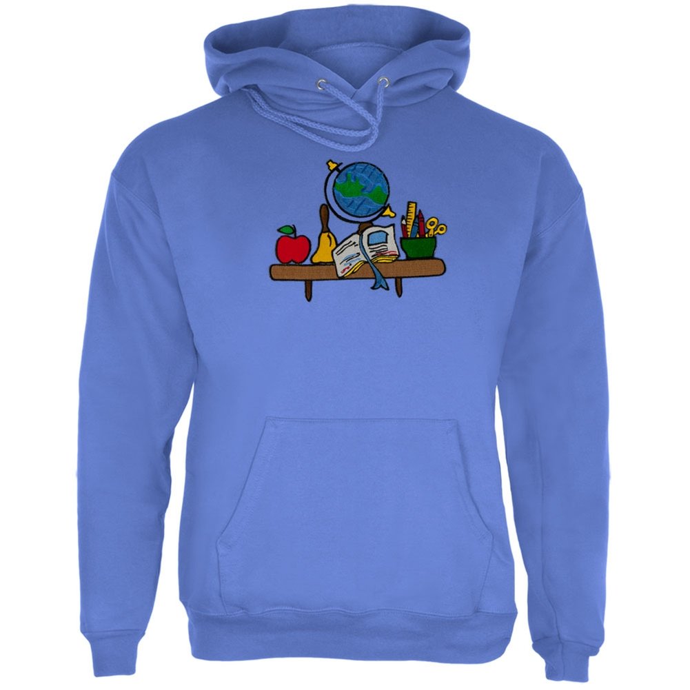 Old Glory Patriotic Teacher's Desk Embroidery Pullover Hoodie for Adults - Small Blue - Perfect for Classroom, School Spirit Events & Casual Wear