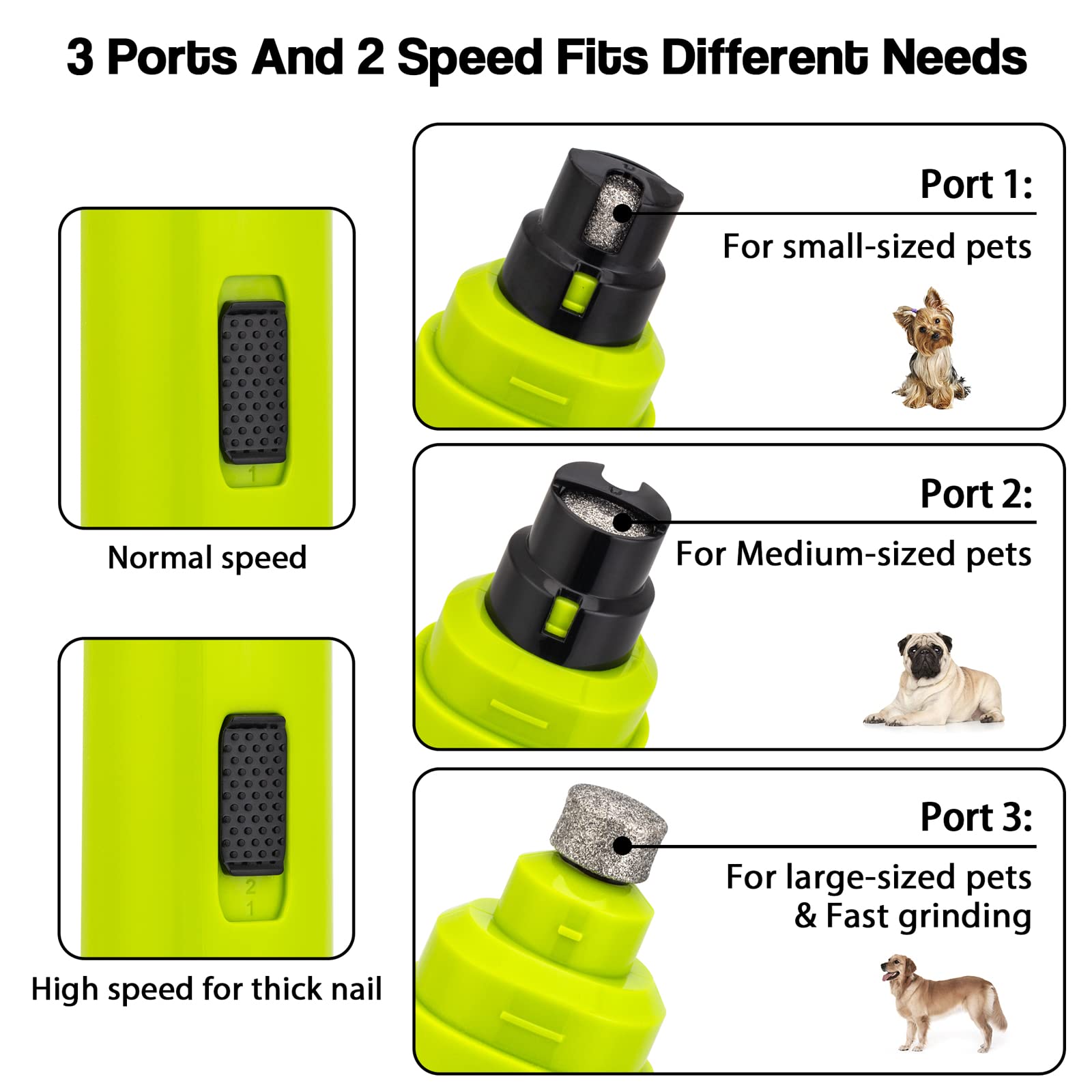 Casfuy Upgraded Dog Nail Grinder - Professional 2-Speed Electric Rechargeable Pet Nail Trimmer for Painless Paws Grooming, Safe for Small Medium Large Dogs & Cats (Green) | Perfect for At-Home Pet Grooming & Nail Smoothing