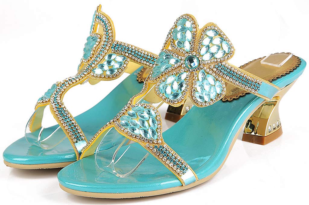 LizFoYa Women's Rhinestone Embellished Flower Heels - Crystal Dress Sandals for Parties, Weddings & Special Occasions