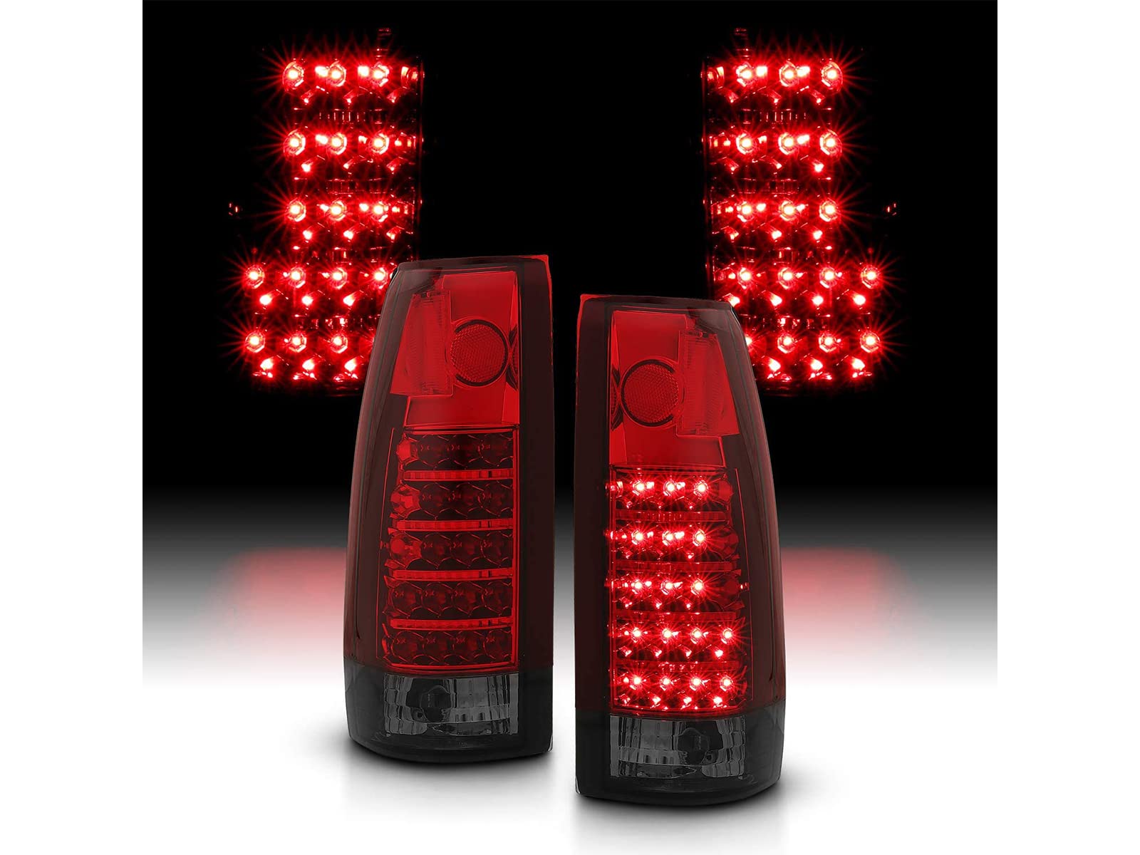 AmeriLite LED Tail Lights Assembly Pair for 1988-1999 Chevy GMC C/K Pickup Truck, Tahoe & Suburban - Red Smoke Replacement (Driver & Passenger Side) | Enhanced Visibility & Style for Night Driving & Custom Builds
