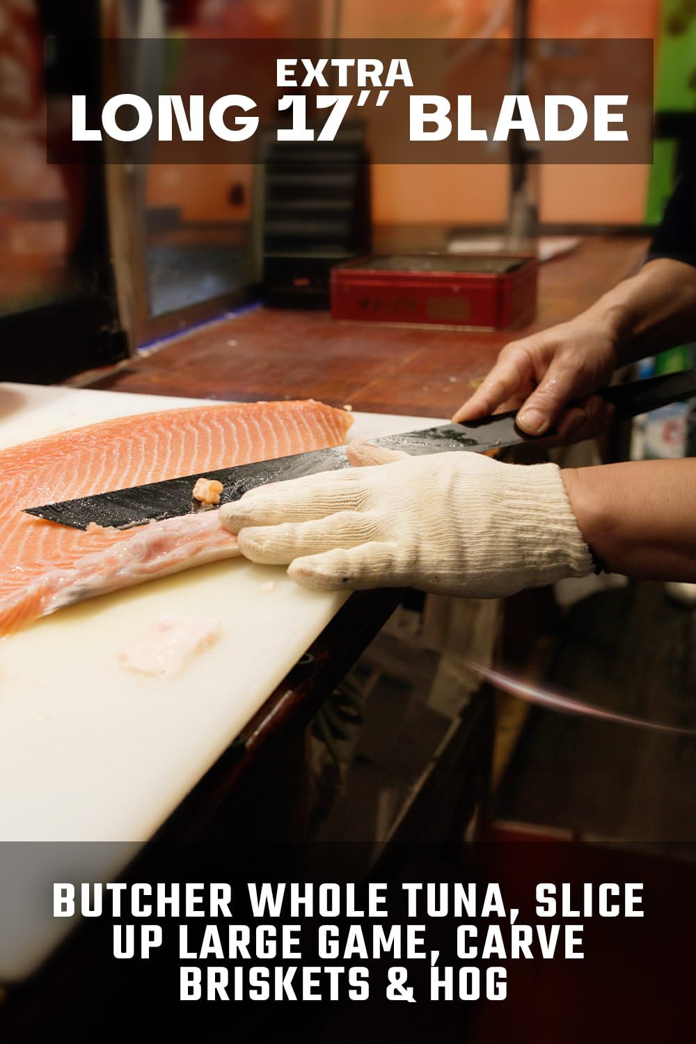 Dalstrong 17-inch Tuna Slicing Knife - Shadow Black Series with Black Titanium Nitride Coating - High Carbon 7CR17MOV-X Vacuum Treated Steel - Professional Meat & Fish Fillet Knife - NSF Certified Kitchen Knife with Sheath - Perfect for Sushi, BBQ & Home Cooking