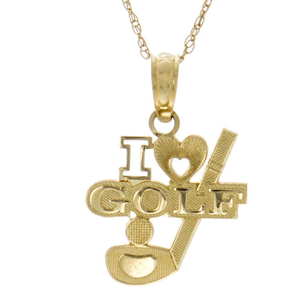 14K Yellow Gold Sports Necklace - Golf Club & Ball Heart Charm Pendant with Chain | Perfect Gift for Golf Lovers & Athletes | Wear to Games, Tournaments & Special Occasions