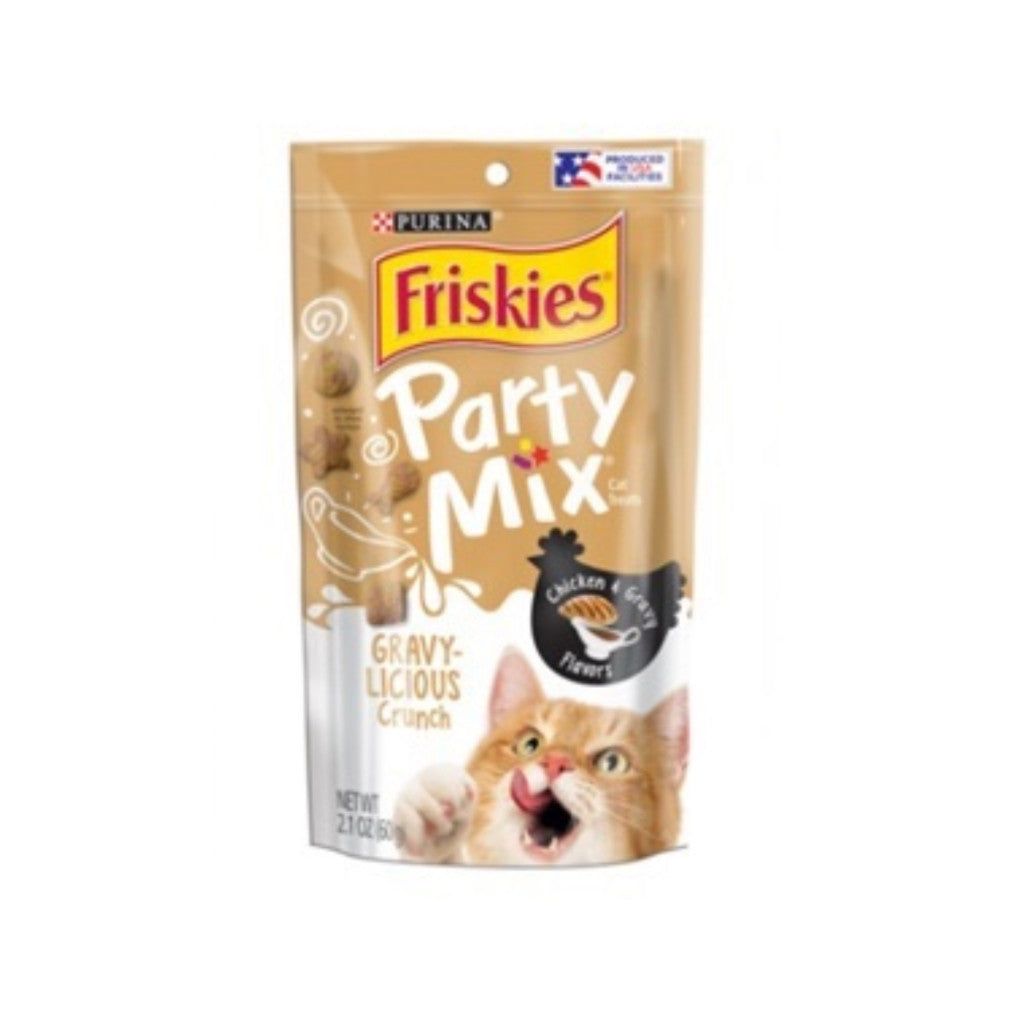 Friskies Party Mix Crunch Cat Treats 60g - Beachside Crunch with Cheezy Gravylicious Chicken & Turkey Flavor - Perfect for Training, Rewards & Bonding with Your Cat