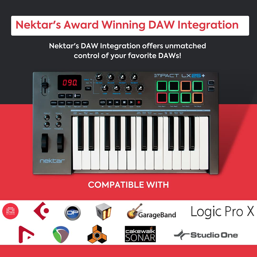 Nektar Impact LX25 Plus 25-Key USB MIDI Keyboard Controller - Compact Music Production Controller for Home Studio, Recording & Live Performance