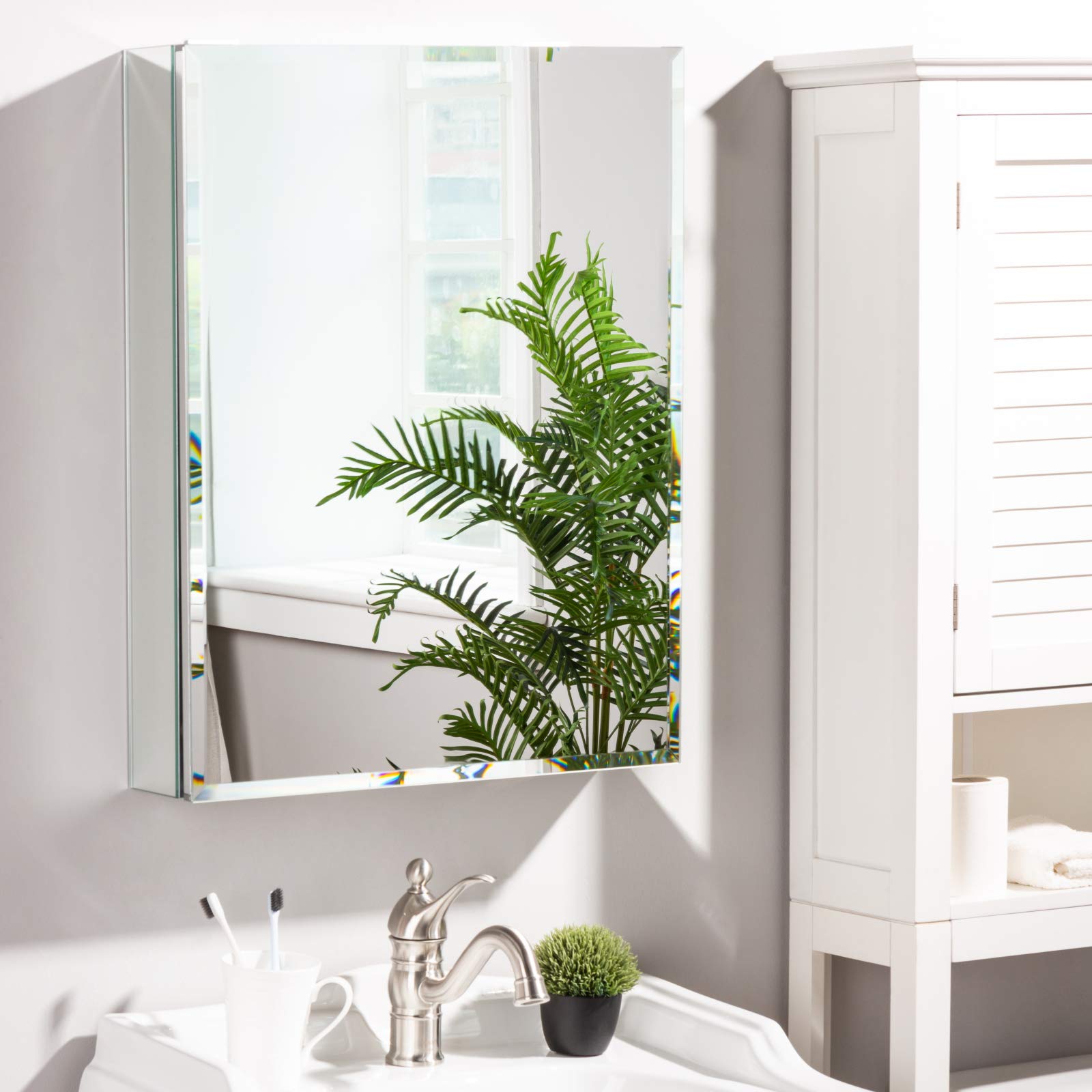 Lazyspace Mirror Cabinet - Wall Mounted Aluminum Bathroom Medicine Cabinet with Adjustable Shelves | Modern Bathroom Storage Solution for Makeup, Toiletries & Essentials