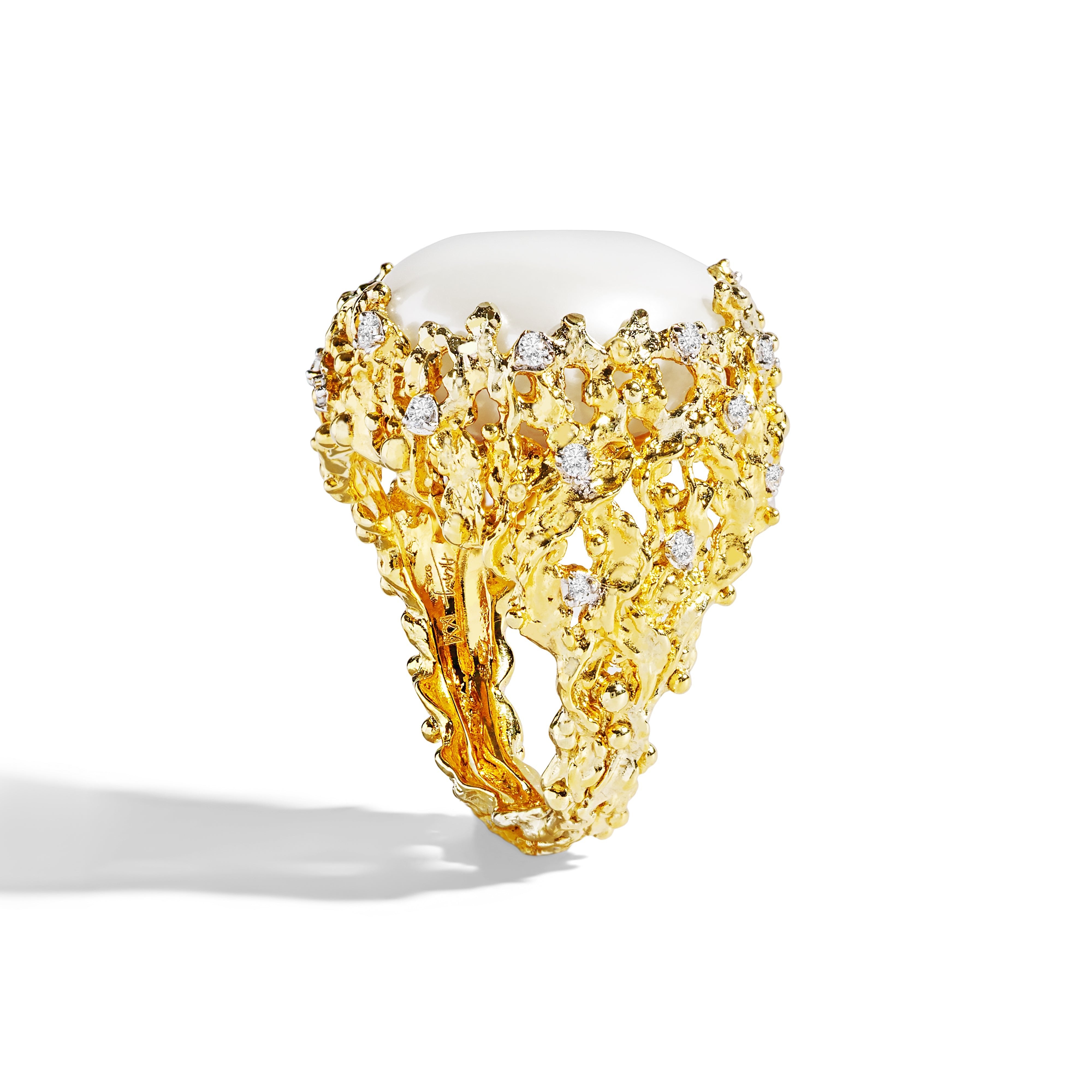Ocean Ring with Pearl and Diamonds - 14K Gold Jewelry for Women | Elegant Beach Wedding, Anniversary Gift & Everyday Luxury Accessory